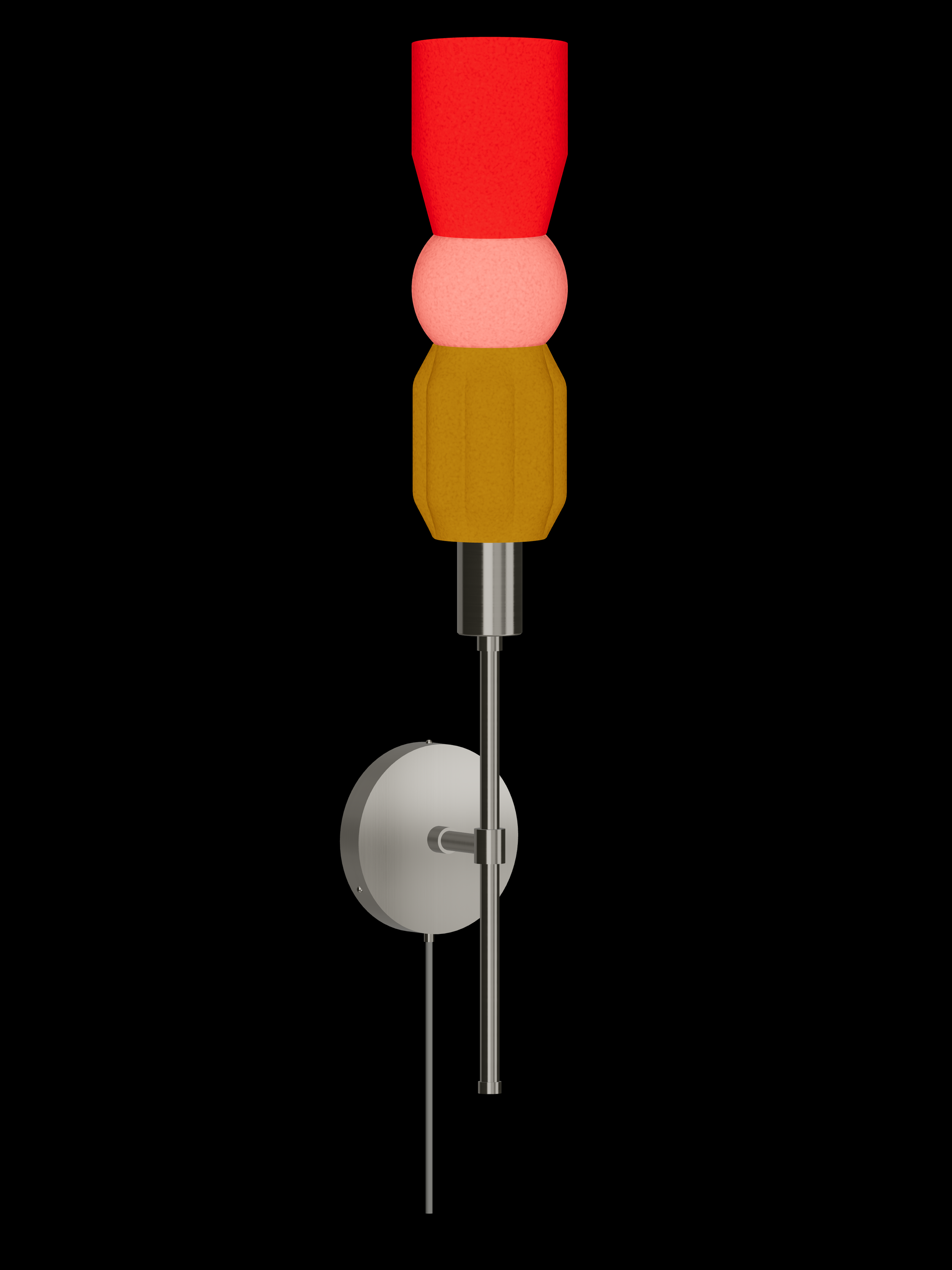 Benny Wallflower upright wall sconce with illuminated multicolor shapes and nickel hardware; plug-in version.