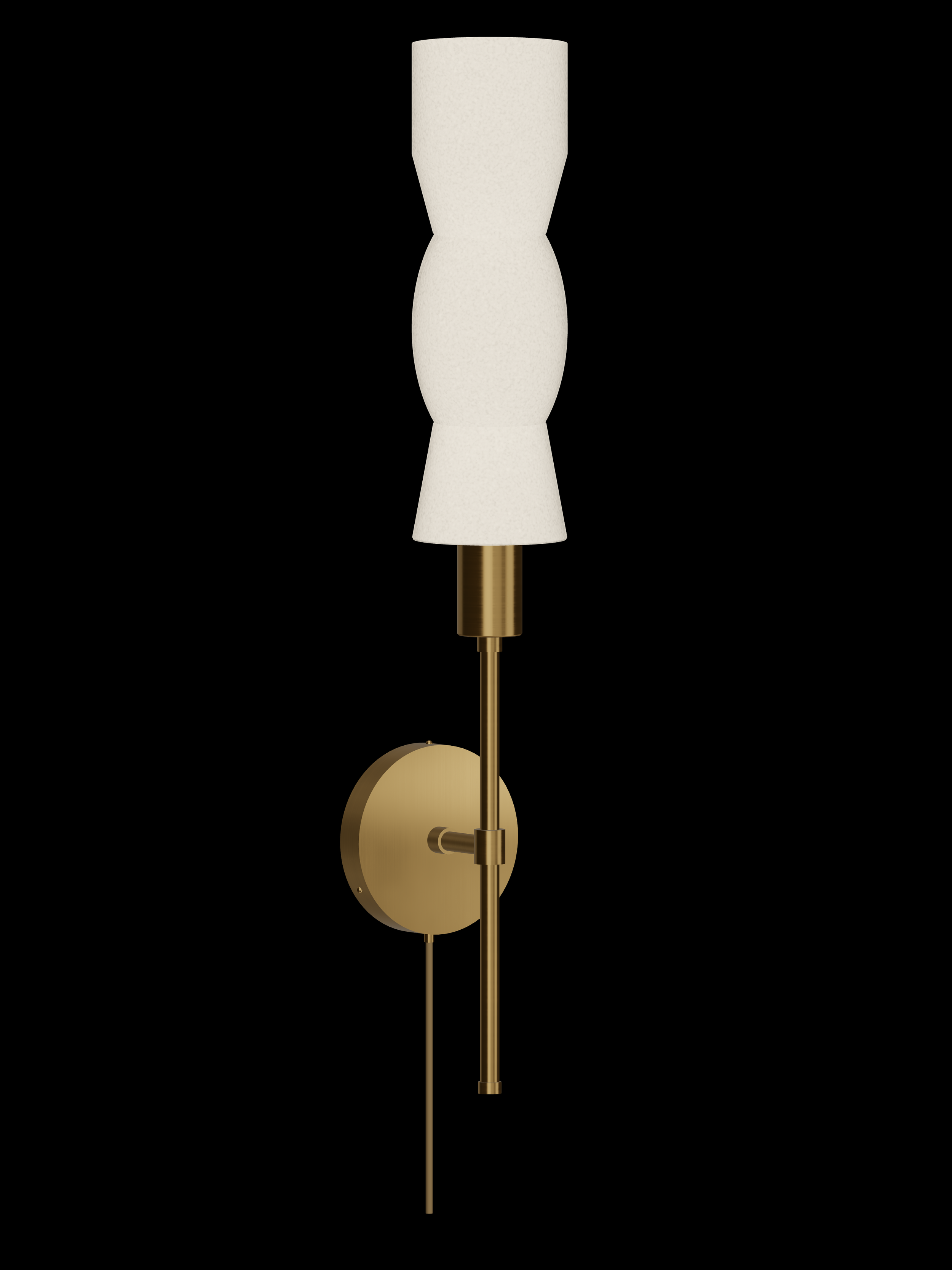 Cord Wallflower upright wall sconce with shapes glowing warm white and brass hardware; plug-in version.