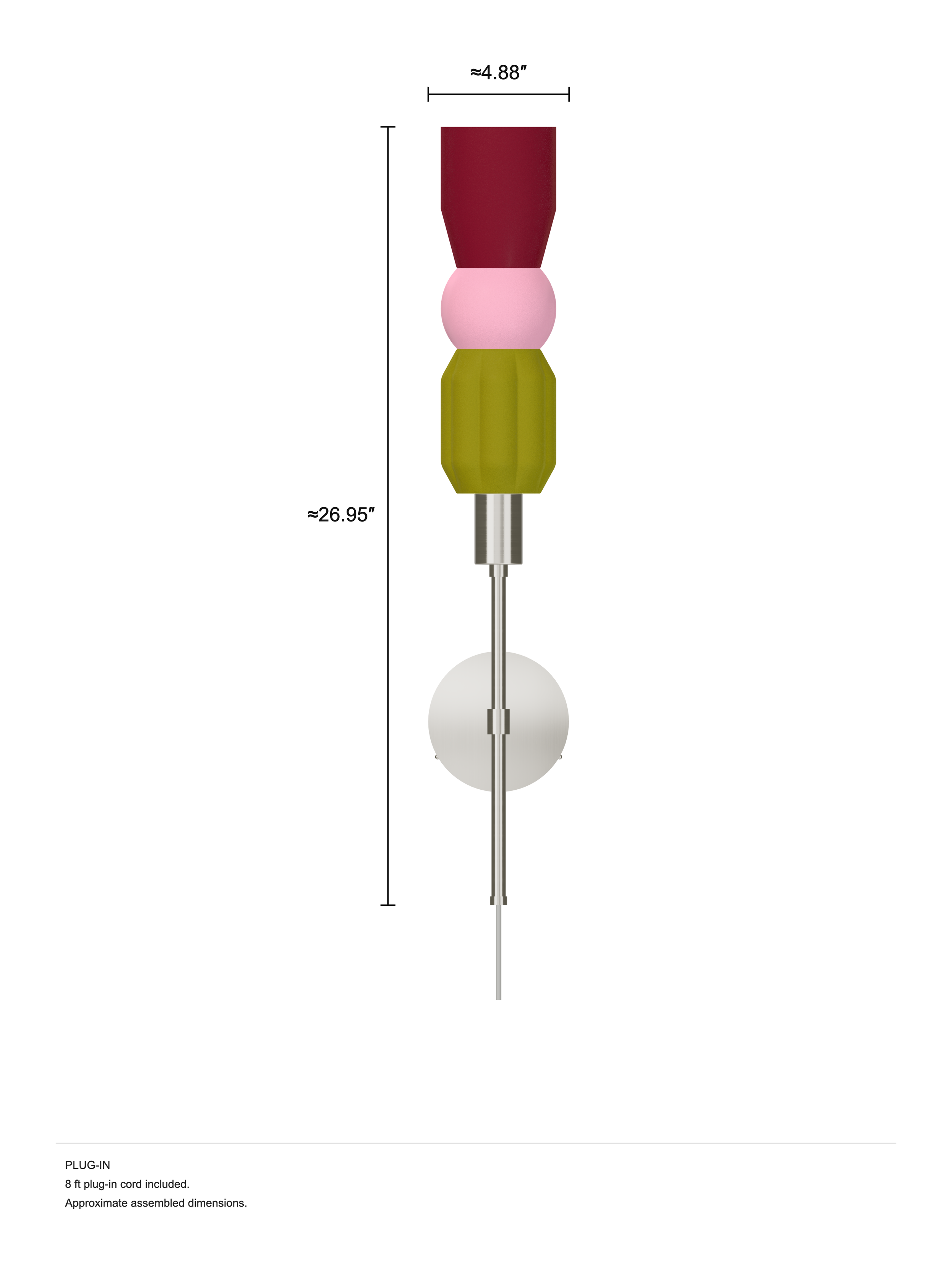 Benny Wallflower, plug-in, assembled dimension drawing.