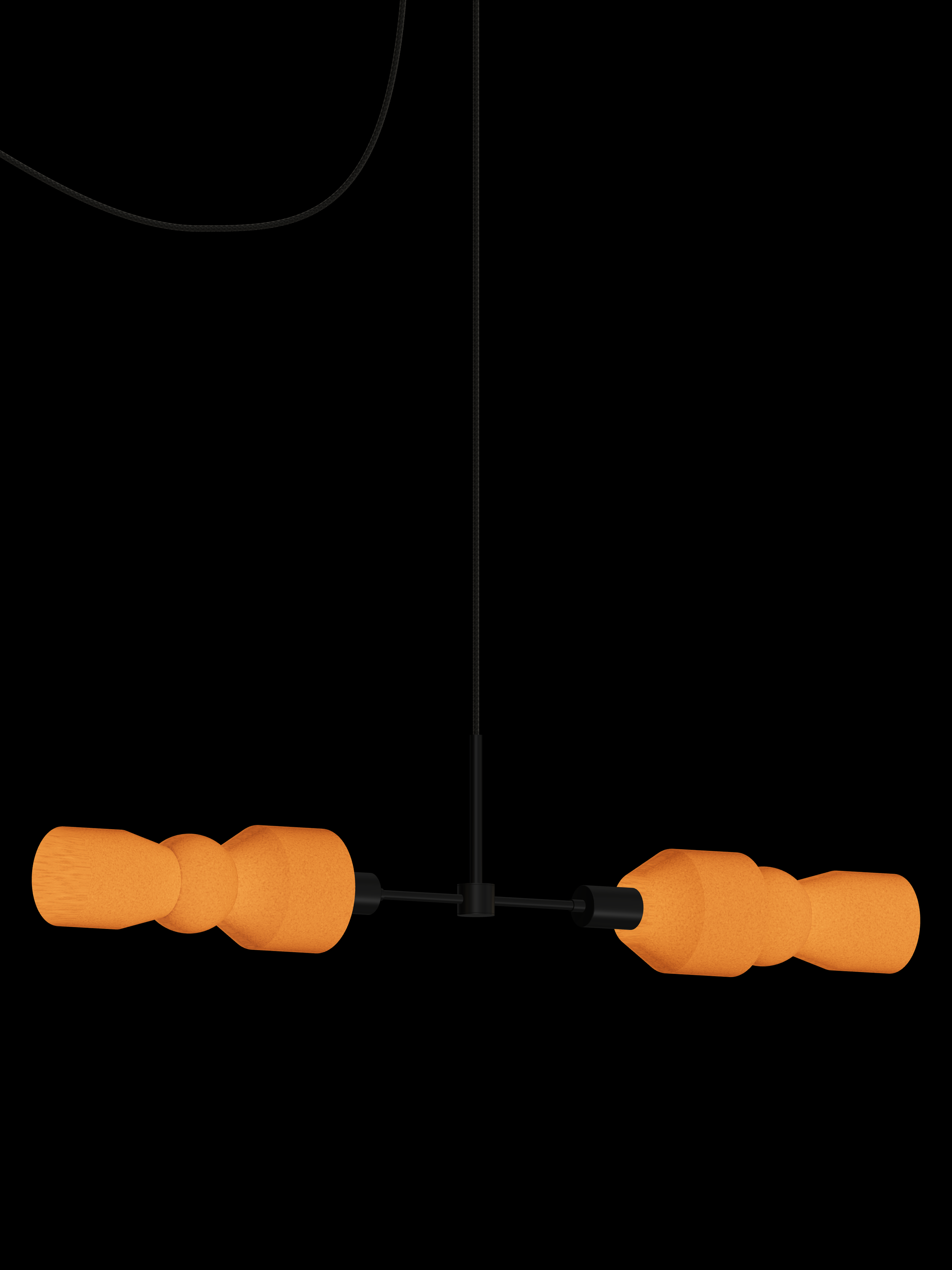 Major Eavesdropper horizontal pendant with shapes glowing orange and black hardware; plug-in version.