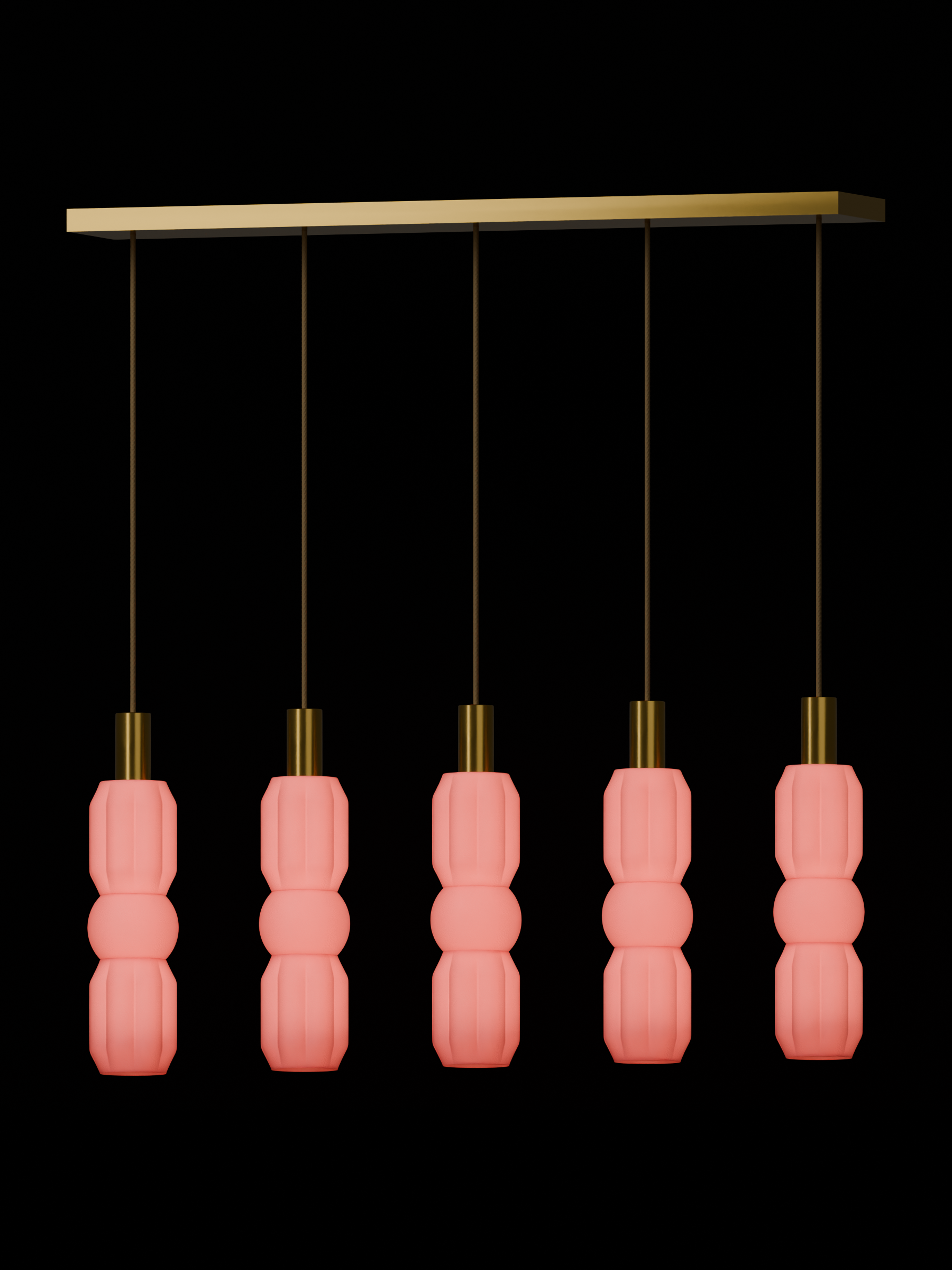 Elaine Runway 5 in Sakura Pink with brass hardware, hardwired, light on.