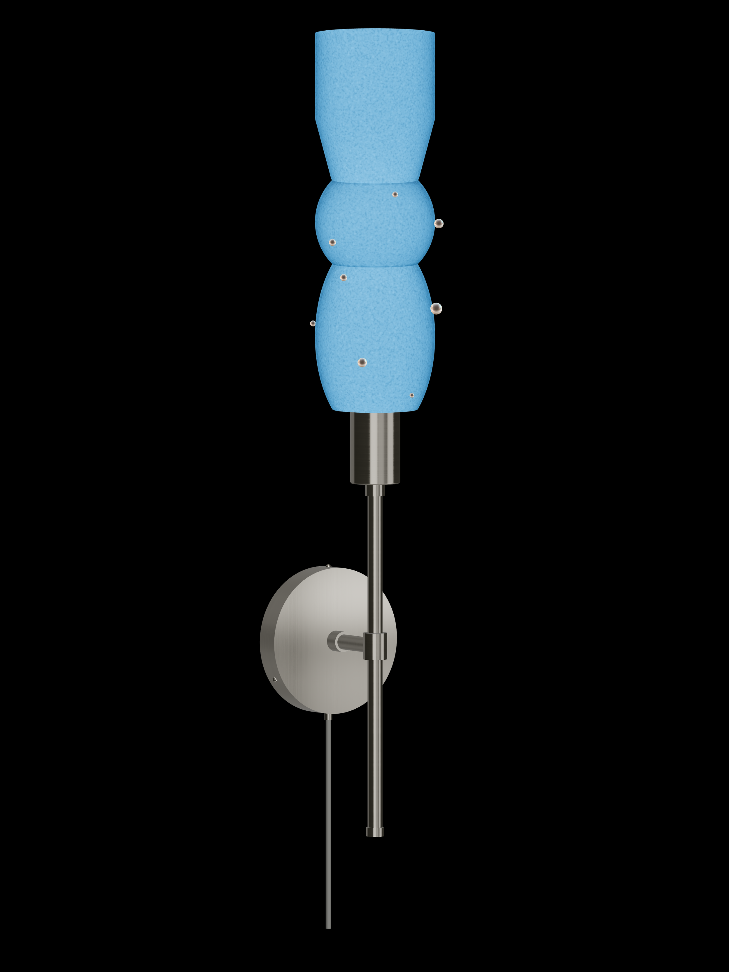 Guest Star Wallflower upright wall sconce with glowing blue shapes with pearl details and nickel hardware; plug-in version.