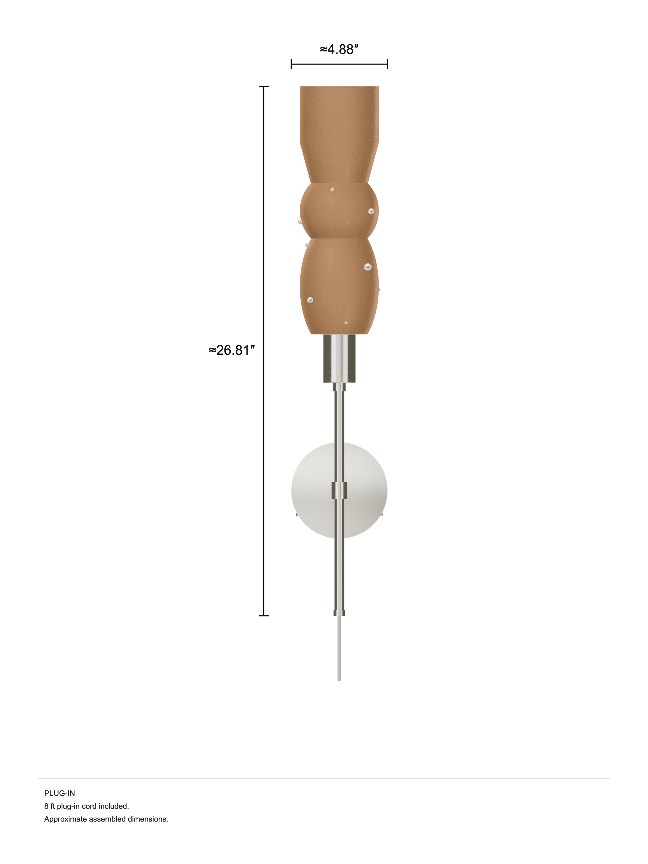 Scar Wallflower in Frosted Brown with Pearls and nickel hardware, Plug-in, dimension drawing