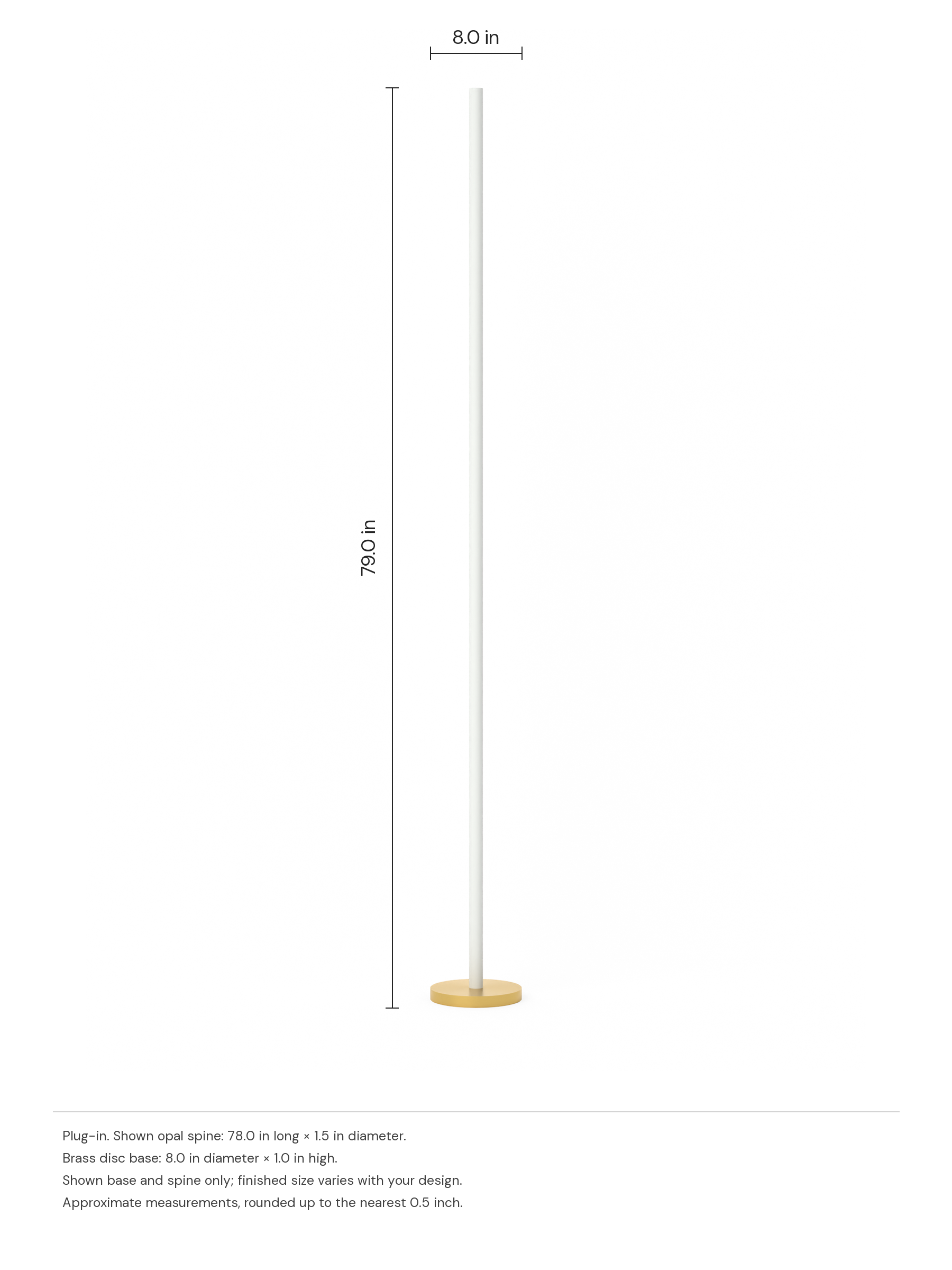 Custom Totem 78 preview dimension drawing: 79.0 in high and 8.0 in wide; finished dimensions vary with your design.