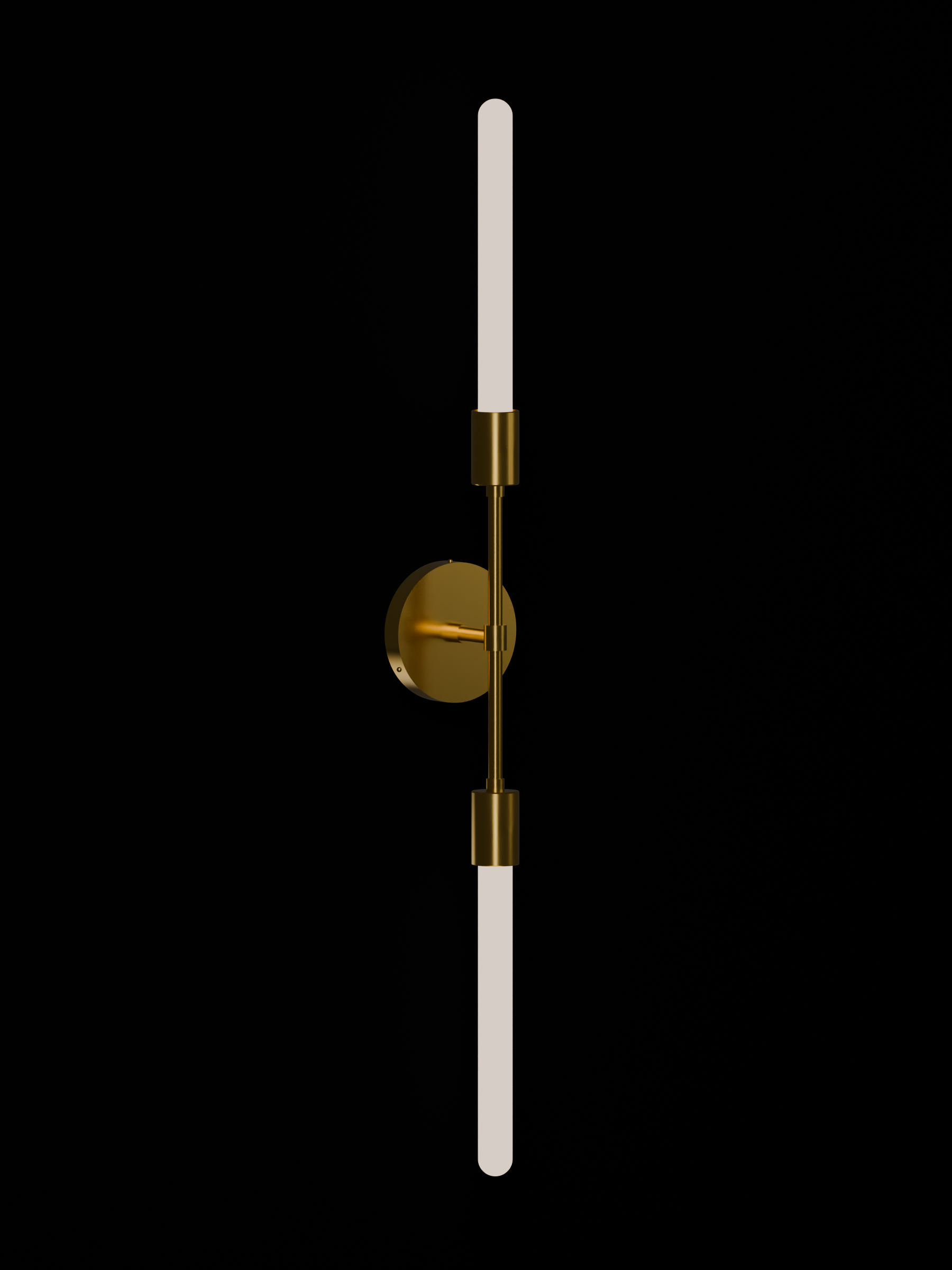 Custom Plus One with brass hardware and opal bulbs, before adding custom shapes, hardwired, light on.