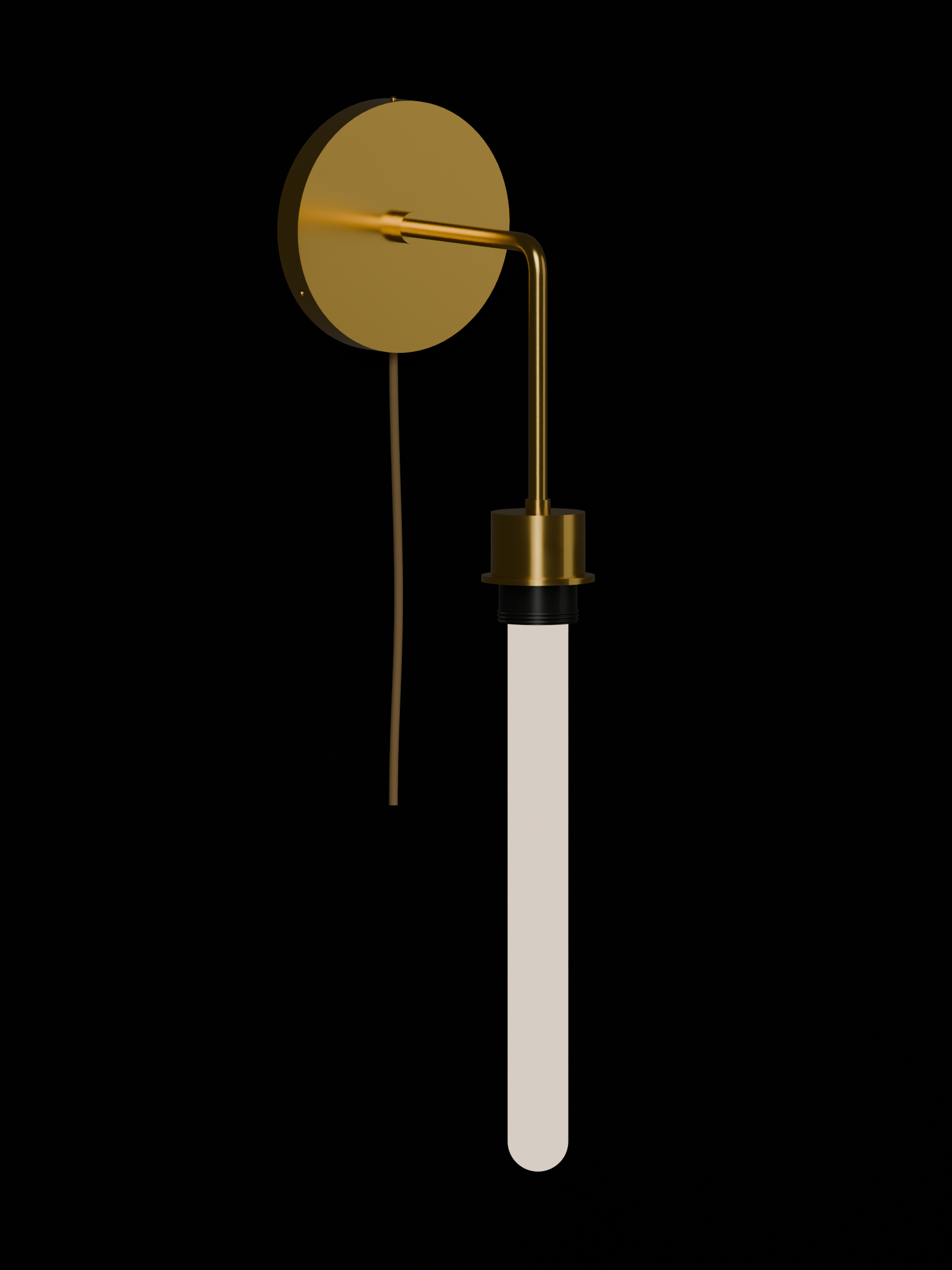 Custom Drop Out with brass hardware and opal bulbs, before adding custom shapes, plug-in, light on.