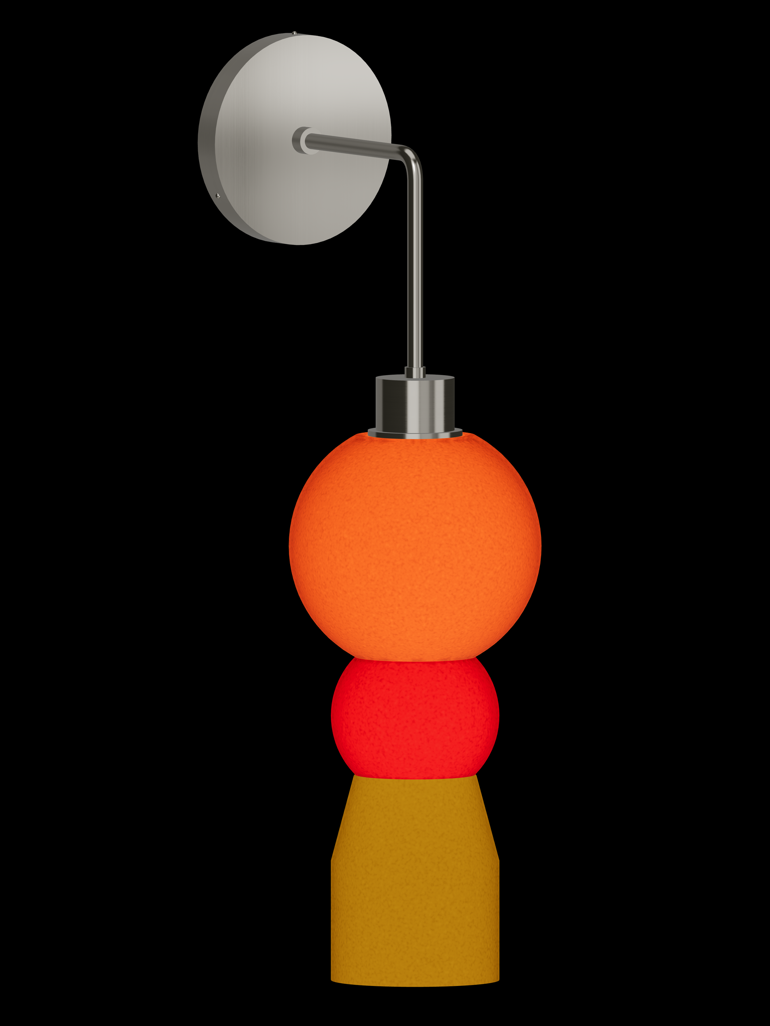 Benny Drop Out wall sconce with a hanging stack with illuminated multicolor shapes and nickel hardware; hardwired version.