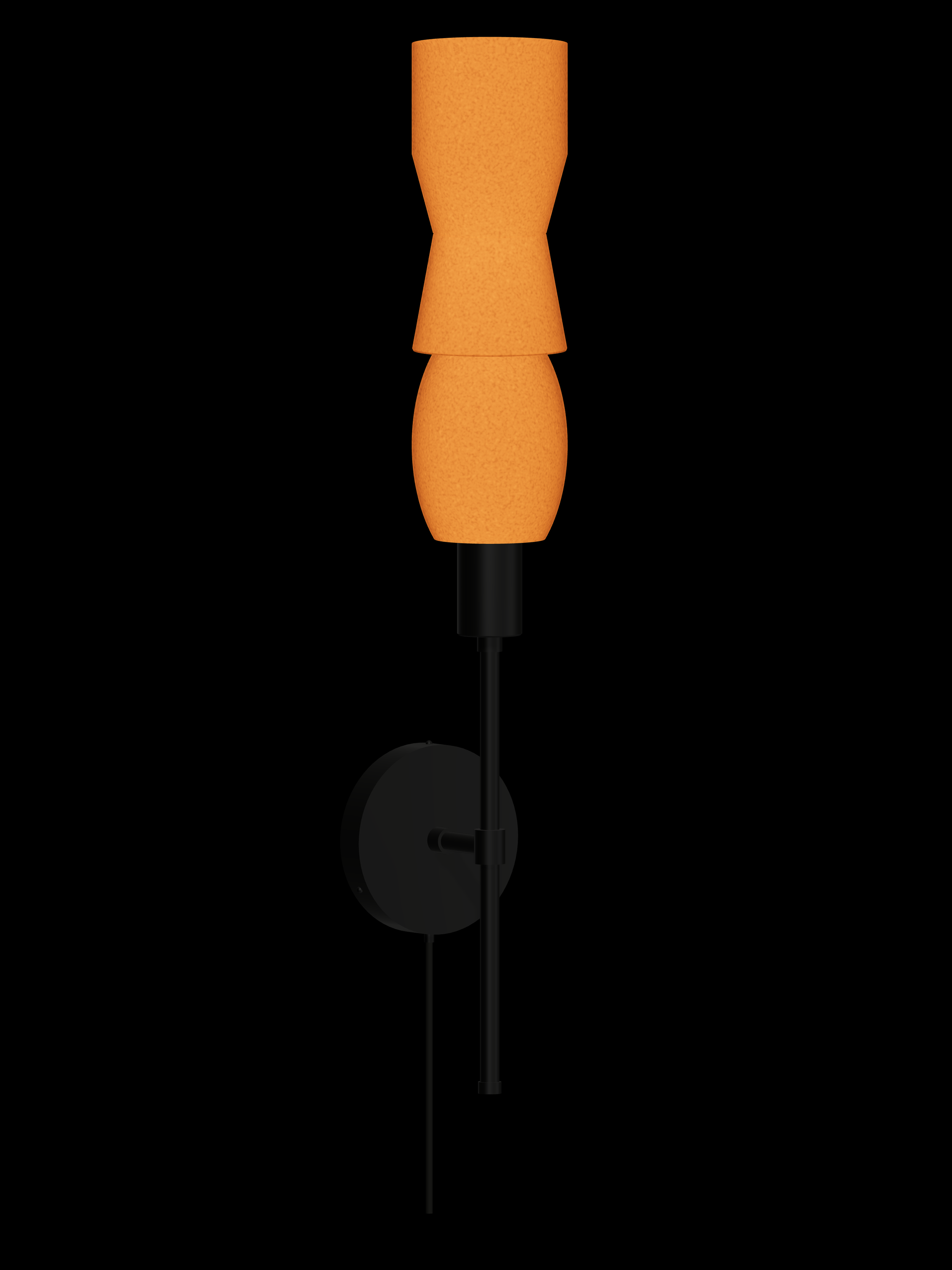 Major Wallflower upright wall sconce with shapes glowing orange and black hardware; plug-in version.