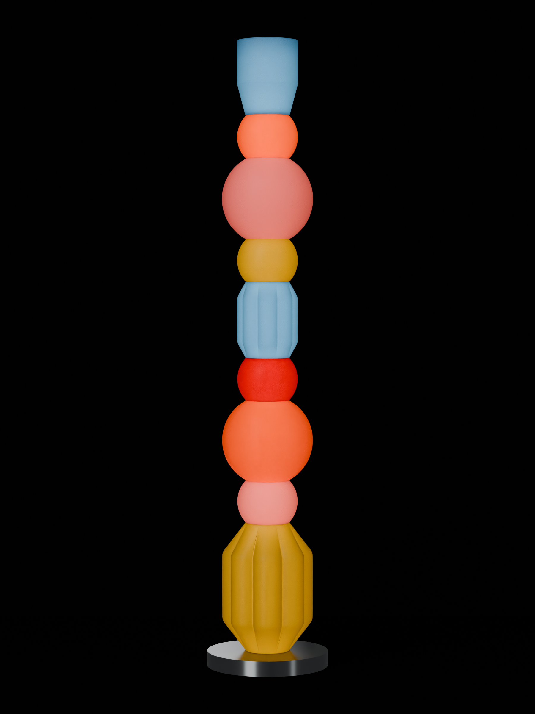 Benny Totem 39 in French Monk, Sakura Pink, Orange, Cordovan, Twill on a nickel disc base, plug-in, light on.