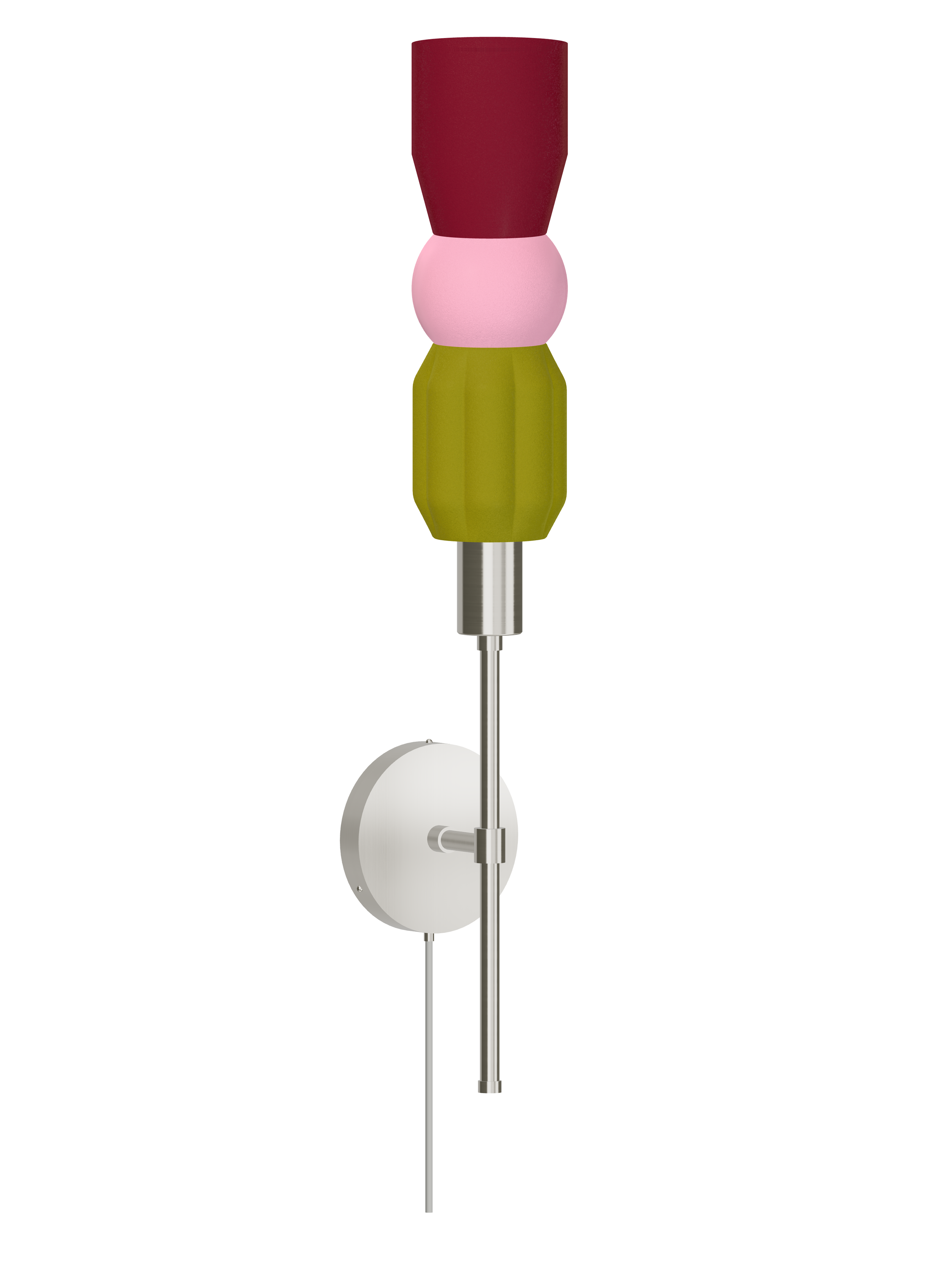 Benny Wallflower upright wall sconce with multicolor shapes and nickel hardware; plug-in version, light off.