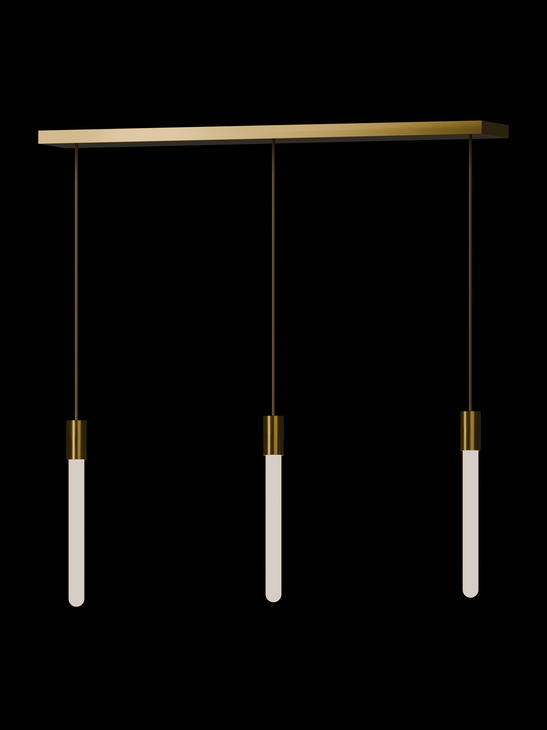 Custom Runway 3 with brass hardware and opal bulbs, before adding custom shapes, hardwired, light on.