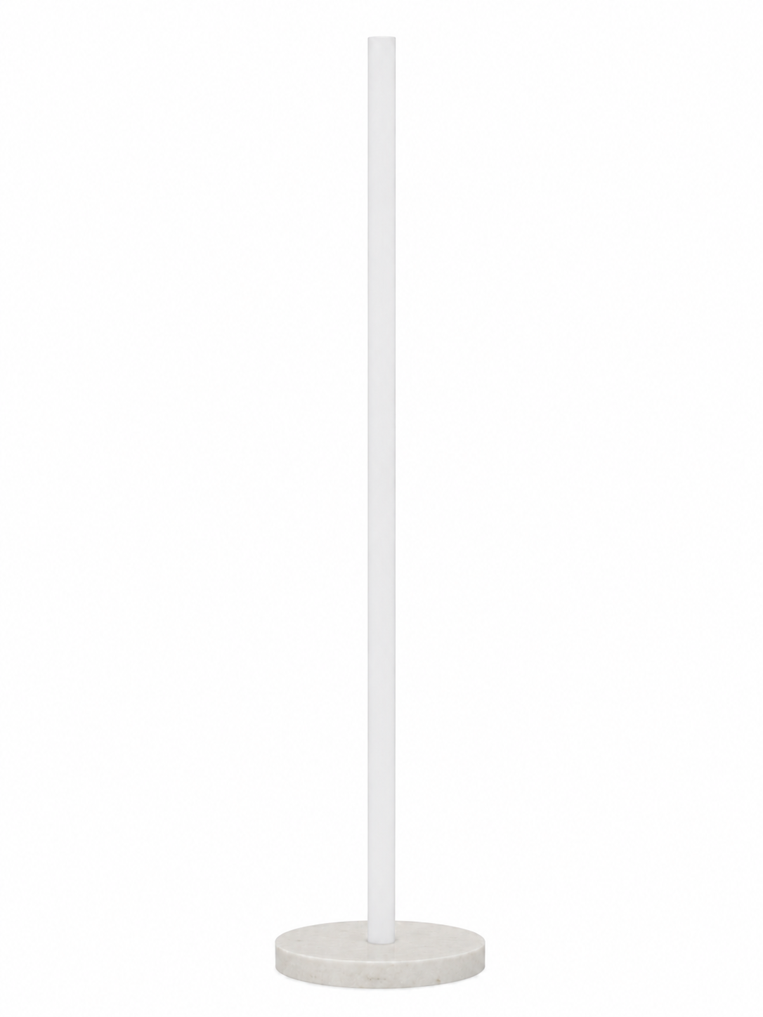 Eldon Trace Column lamp in black marble, a warm white lit column on a round black marble disc base.