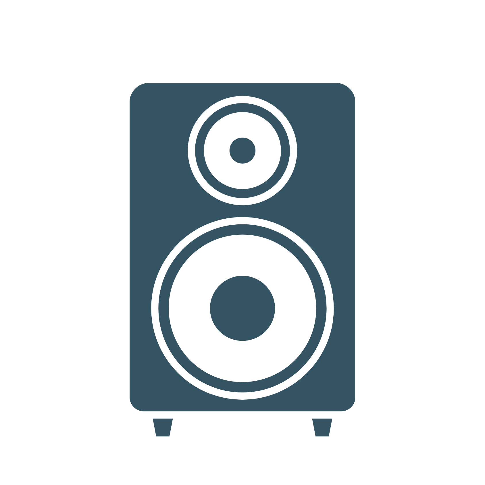 Icon of a speaker or audio speaker system with a speaker cabinet and two legs.