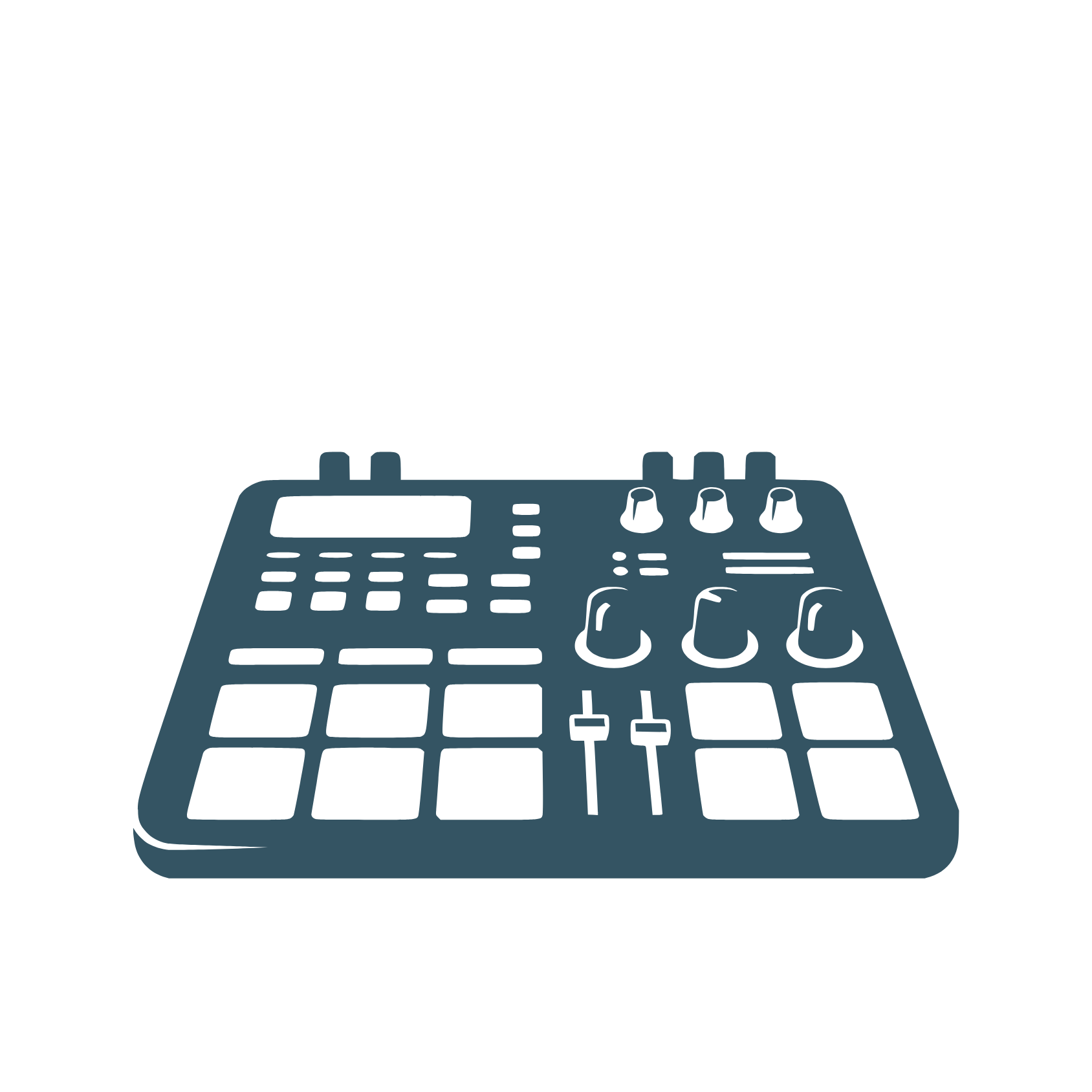 Illustration of a DJ mixer with buttons, knobs, and sliders.