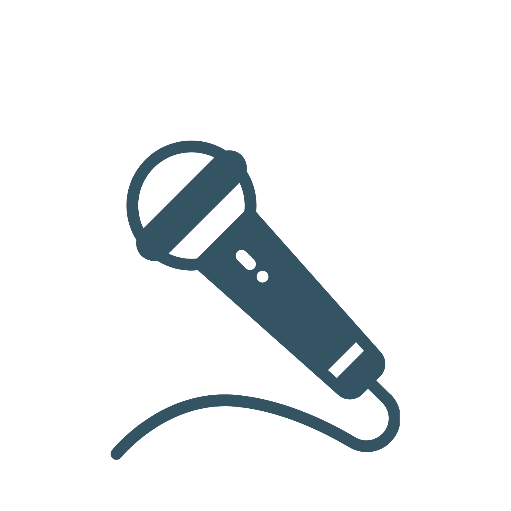 Illustration of a microphone connected with a cable, depicted in a minimalist, monochrome style.