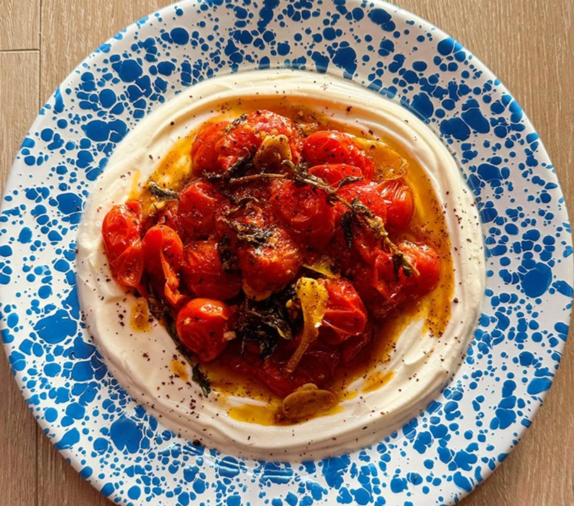 ROASTED TOMATOES OVER LEMON YOGURT