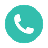 Icon of a white telephone handset on a teal circular background.