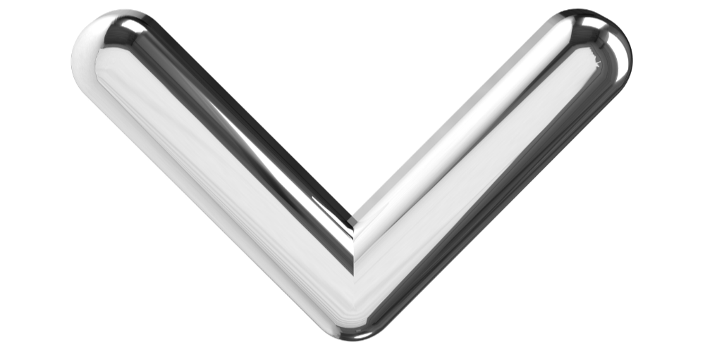 A shiny, metallic check mark symbol with a 3D appearance.