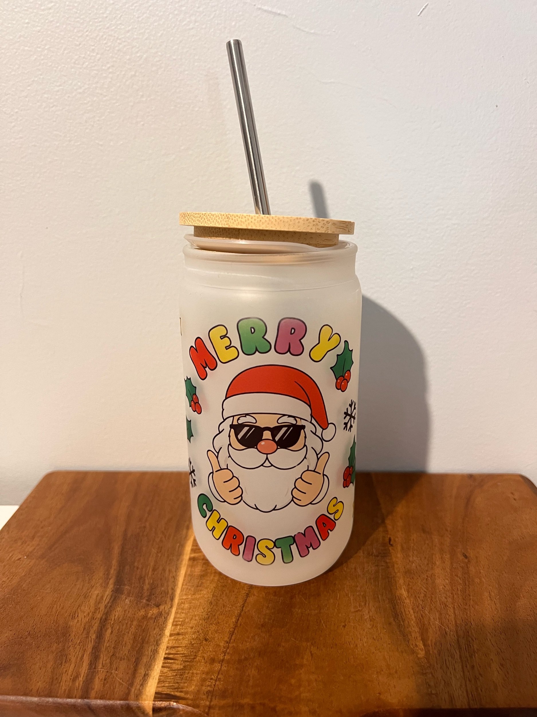 16oz Xmas Tumbler Bamboo Lid with Metal Straw