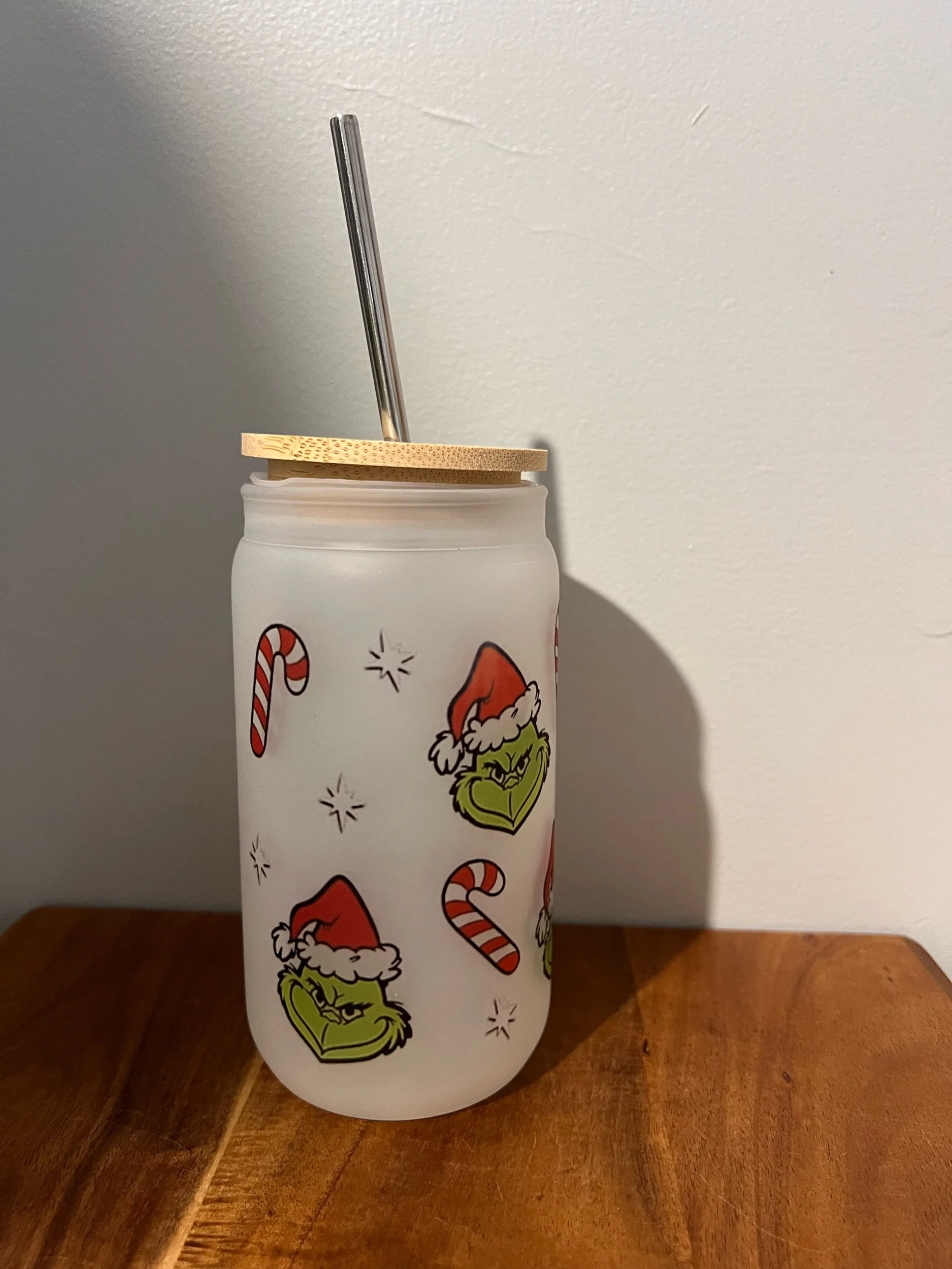 16oz Xmas Tumbler Bamboo Lid with Metal Straw