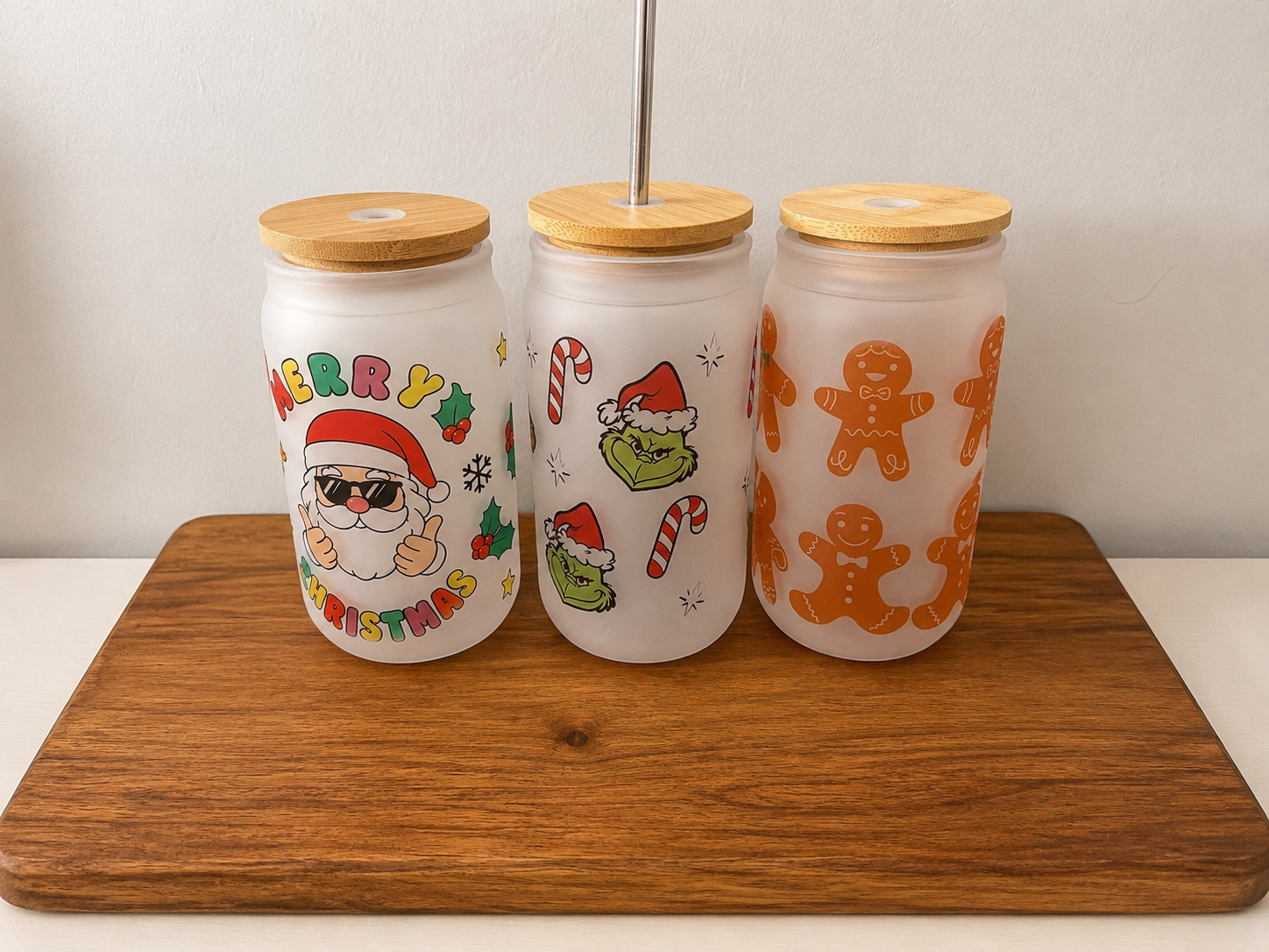 16oz Xmas Tumbler Bamboo Lid with Metal Straw