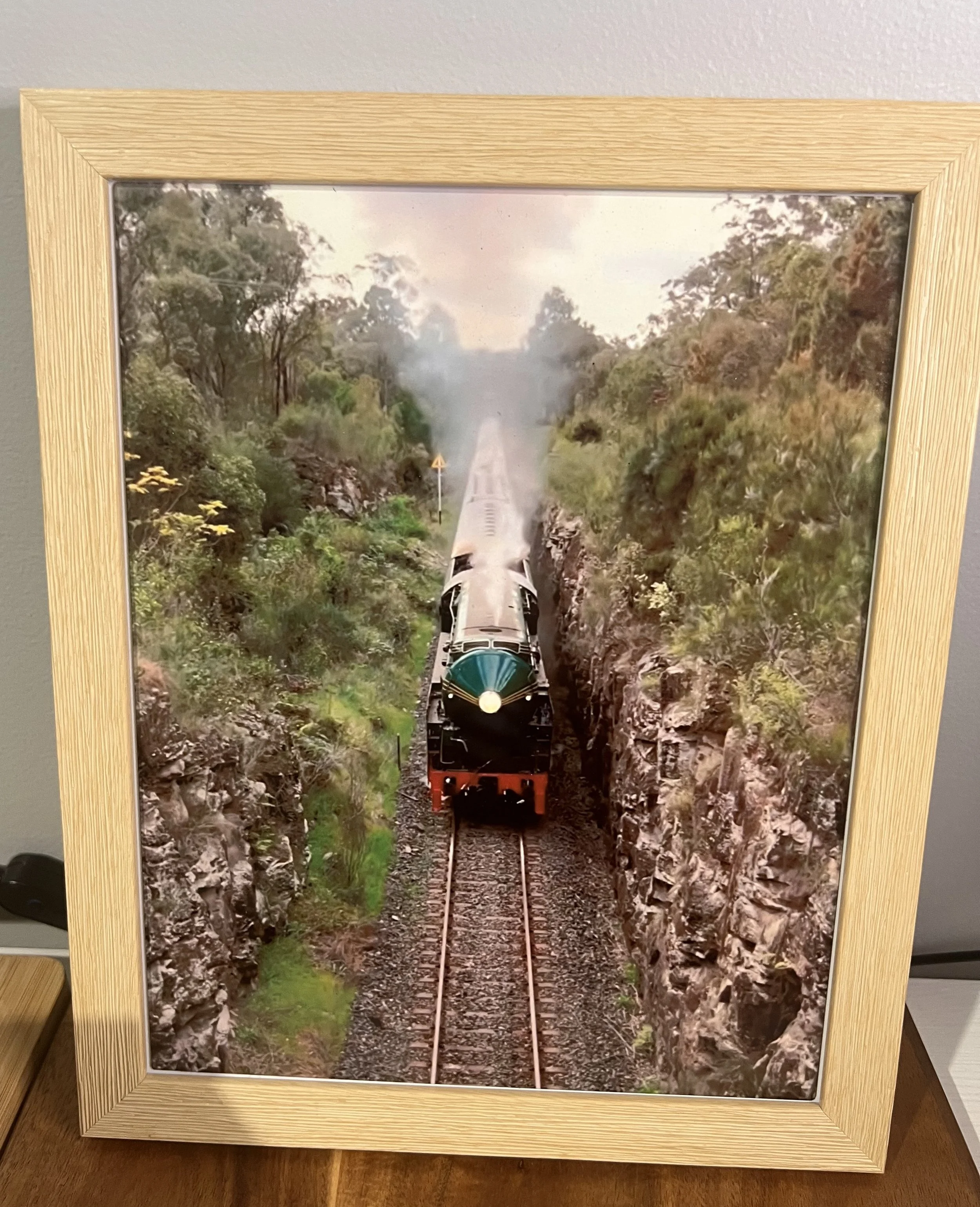 3801 Train Picture Frame 28cm x 23cm Natural Wood