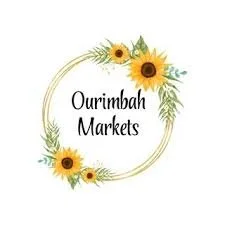 Logo for Ourimbah Markets surrounded by sunflowers and greenery