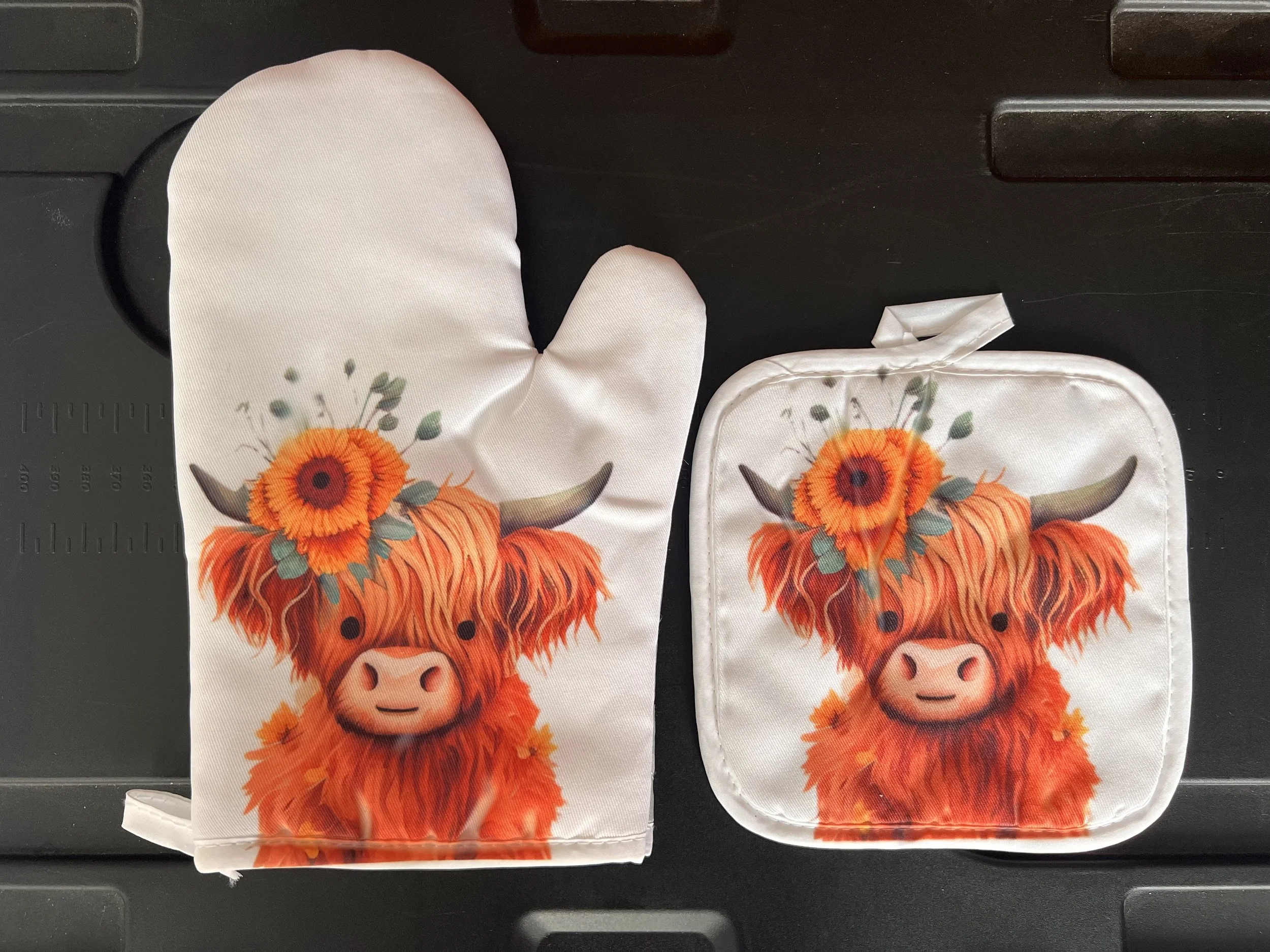 Highland Cow Oven Mitt ,Pot Holder , Teatowel & Mug