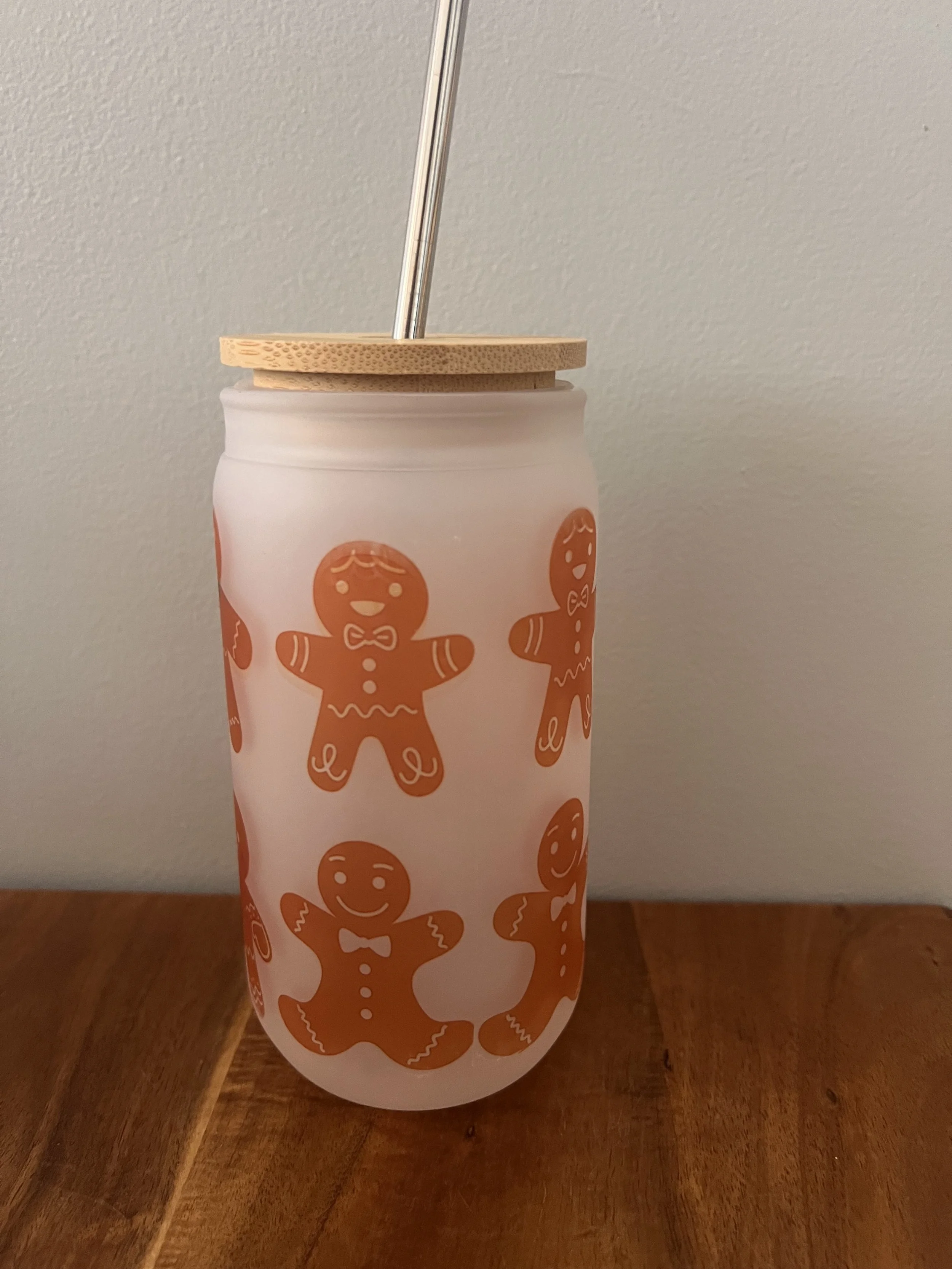 16oz Xmas Tumbler Bamboo Lid with Metal Straw