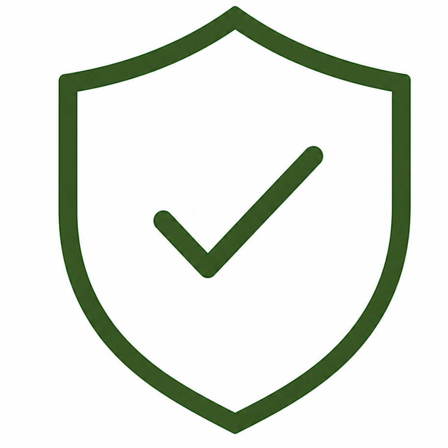 Green shield with a check mark in the center symbolizing security or protection.