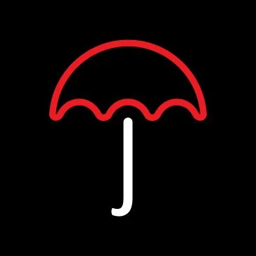 This is the Project X logo; it has a red umbrella with a white handle on a black background.