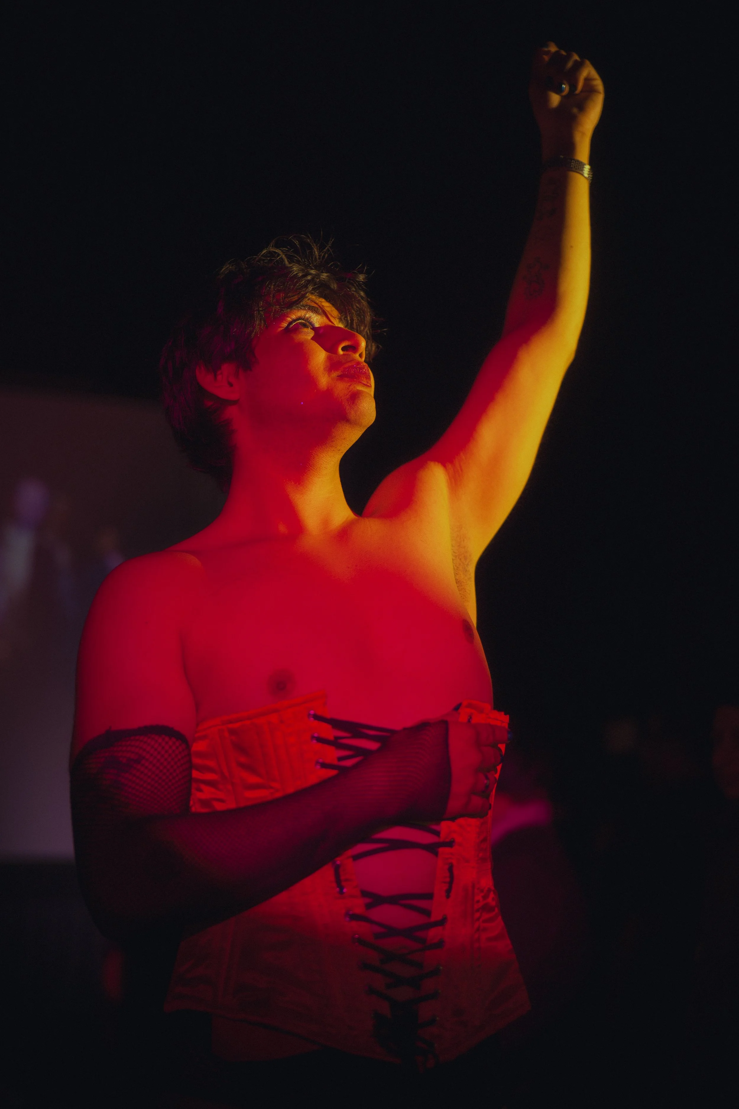 At the Rocky Horror Picture Show showing in Montclair, Frankfurter strikes a pose before he is struck down