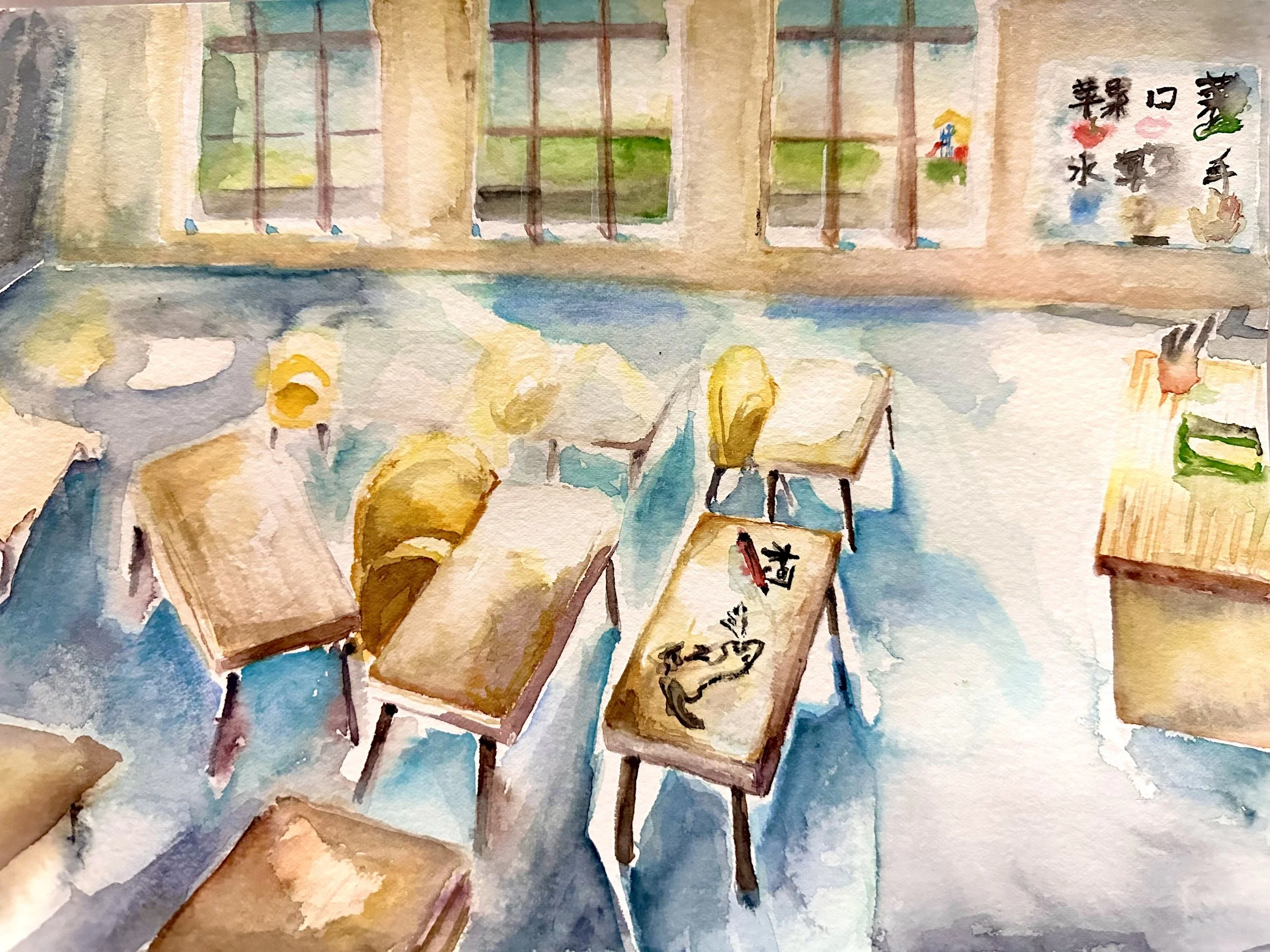 Huy Lim Kha - 2026 Pinyin Daydream - Cambodian Chinese Khmer classroom watercolour painting