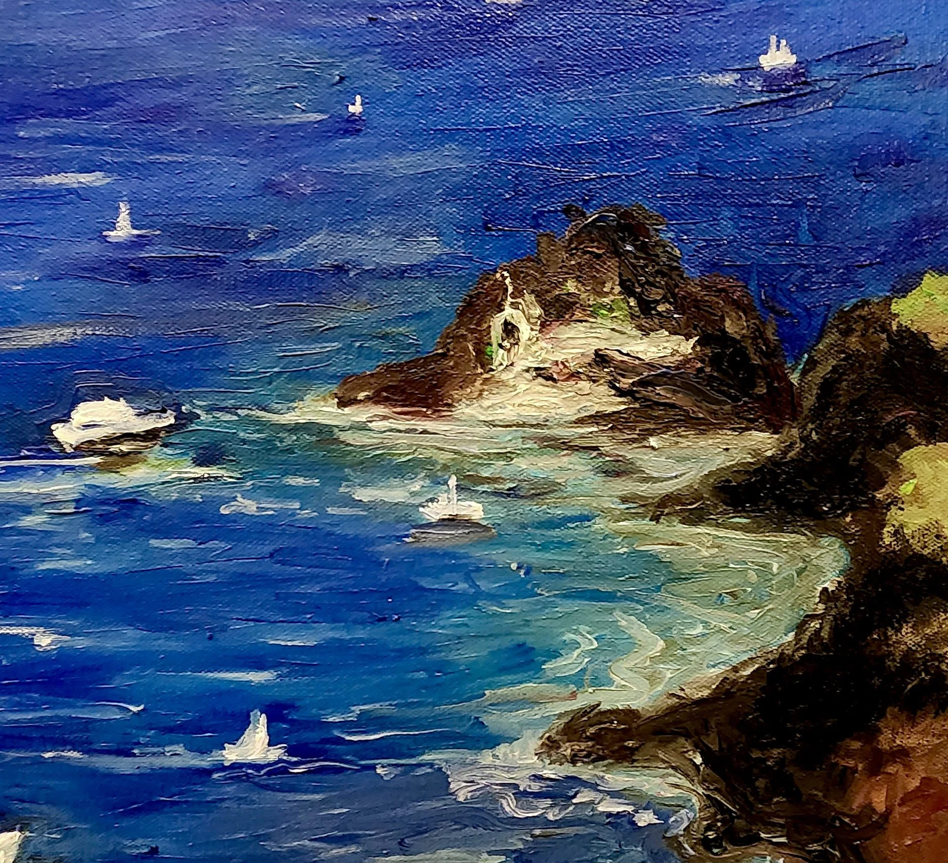 Santorini oia oil painting harbour