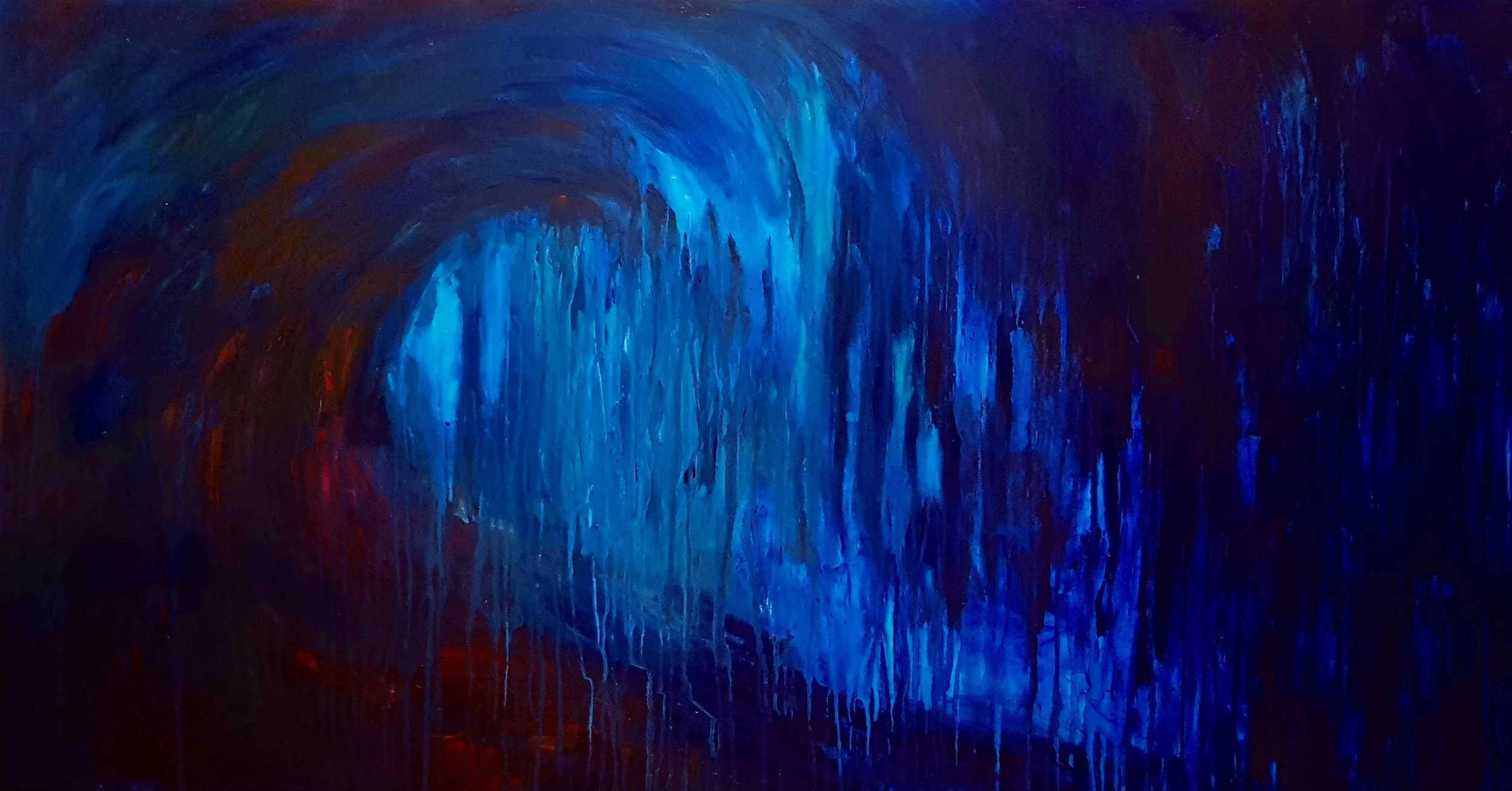 Huy Lim Kha - Turbulence: The Second Wave (2018) - Abstract acrylic ocean landscape drip painting - Suppression and Release