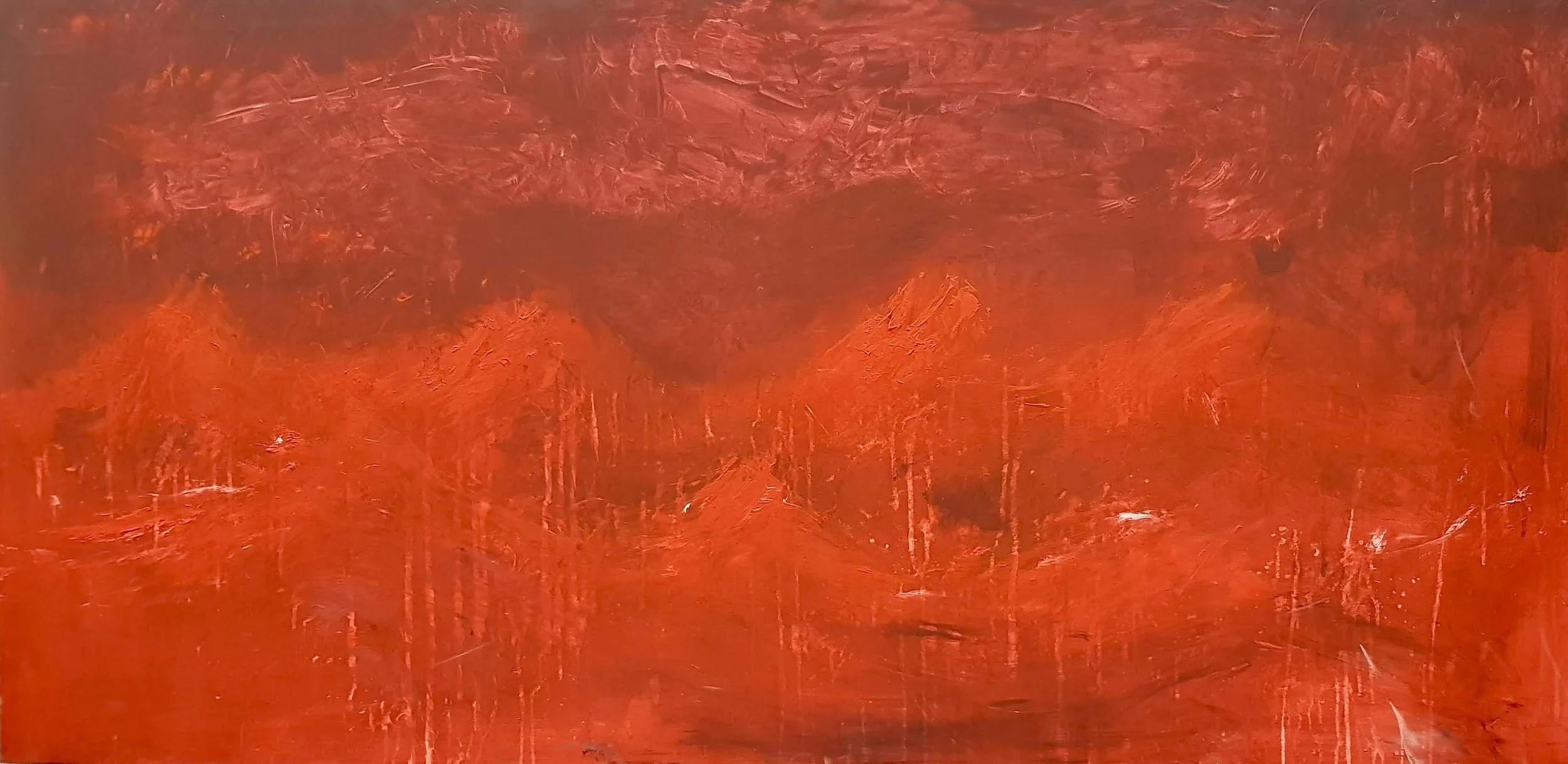 Huy Lim Kha - Reverberation (2018) Red abstract drip painting - Suppression and Release