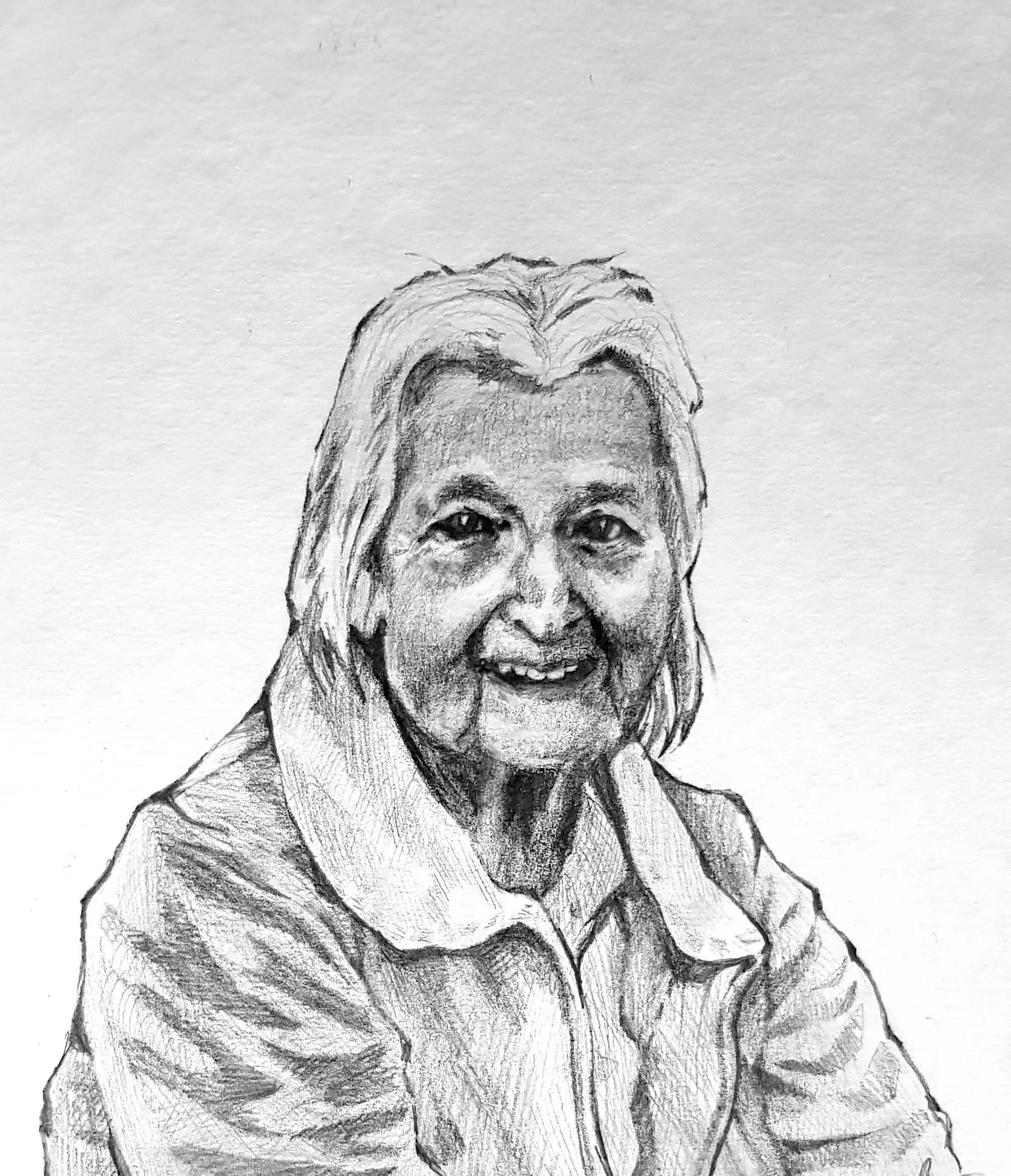 elderly drawing portrait commission