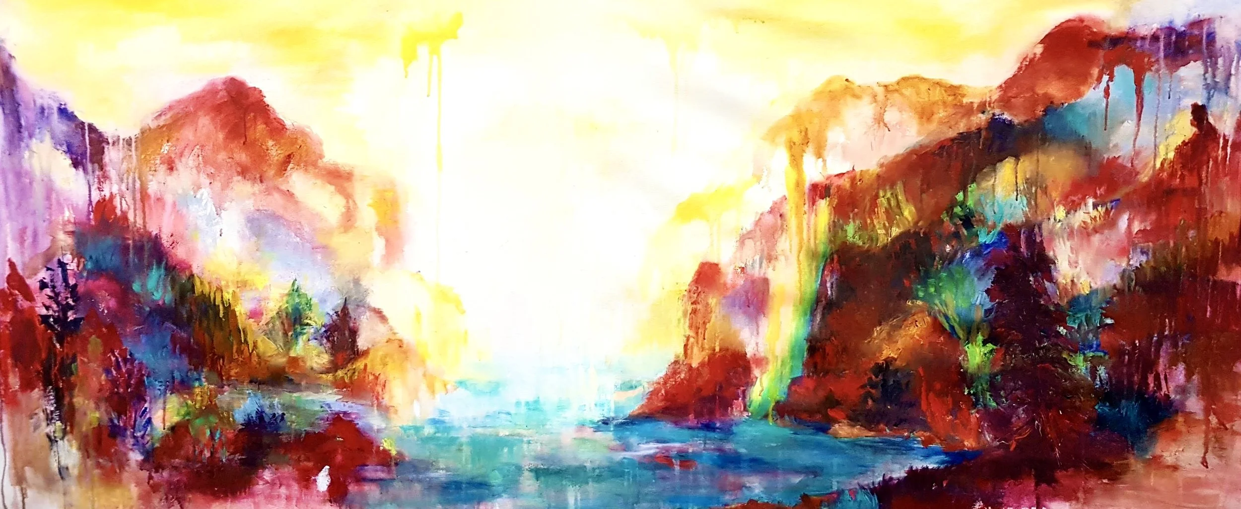 Huy Lim Kha - Blood Sweat and Tears (2018) - Abstract acrylic landscape drip painting - Suppression and Release