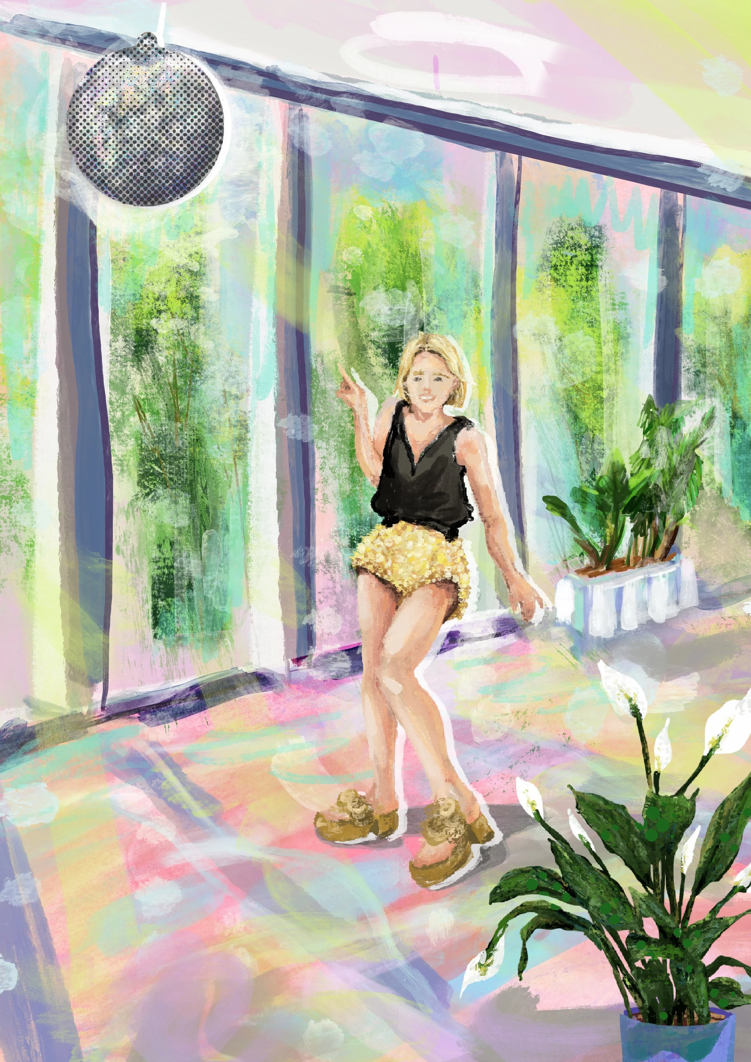 Pink room painting disco party commission