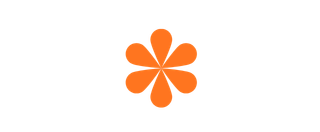 Orange flower-shaped graphic with black background