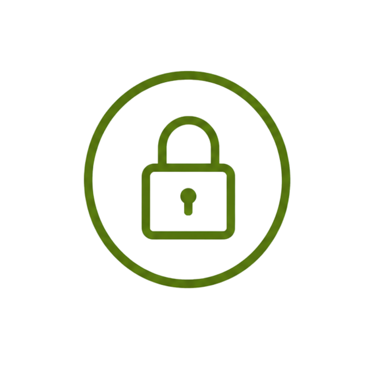 Green glowing padlock icon inside a circle on a black background.