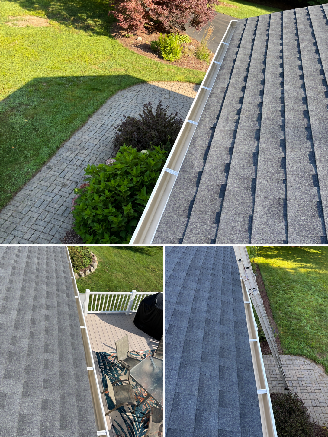 Multiple angles of a gutter cleaning job in North Kingstown Rhode Island.