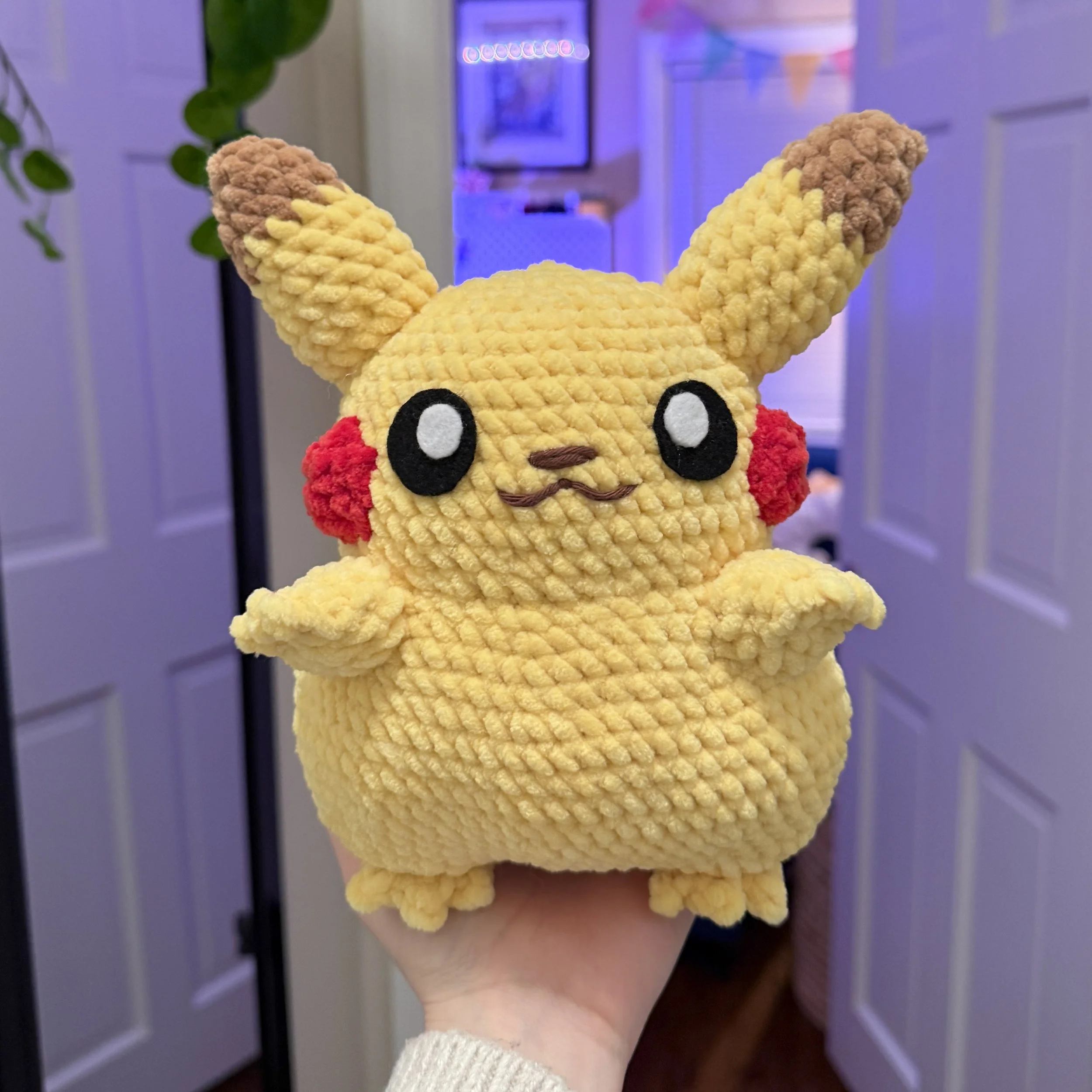 Crochet chonky yellow mouse creature