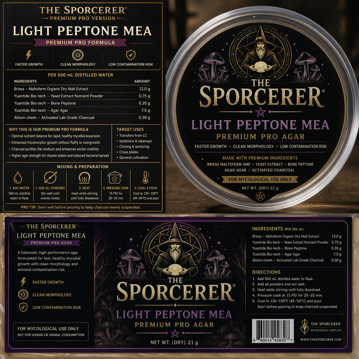 The Sporcerer — Light Peptone MEA (LP-MEA) Qty: 10 - Pre-poured 90mm Plate