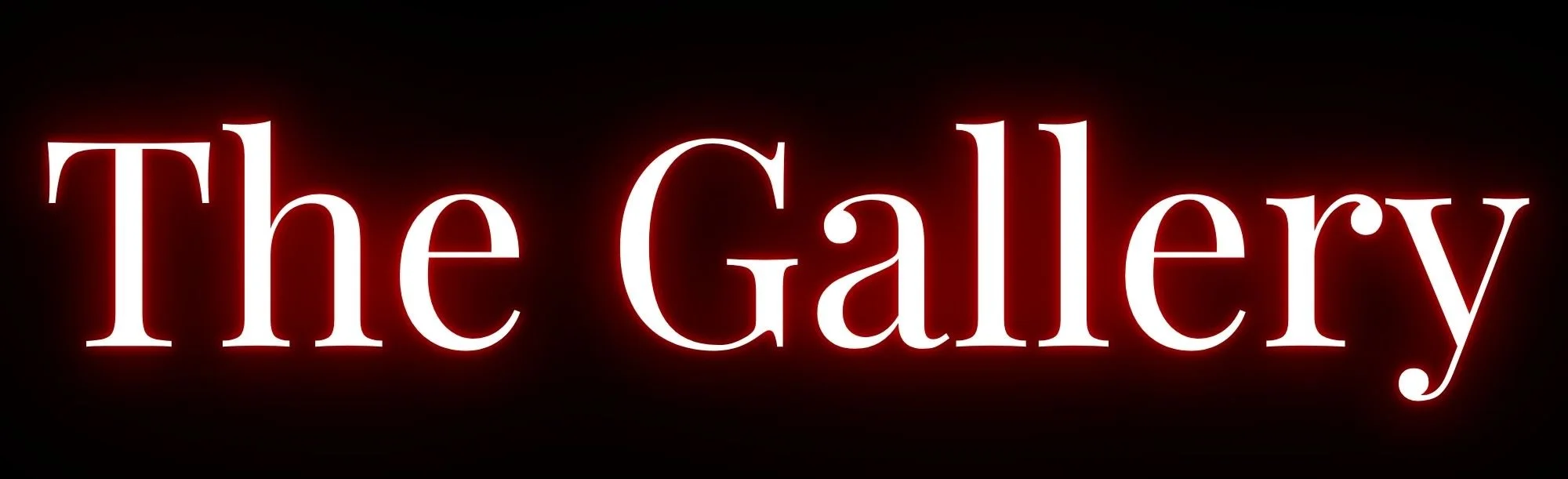 Neon sign reading "The Gallery" in red and white lights against a black background.