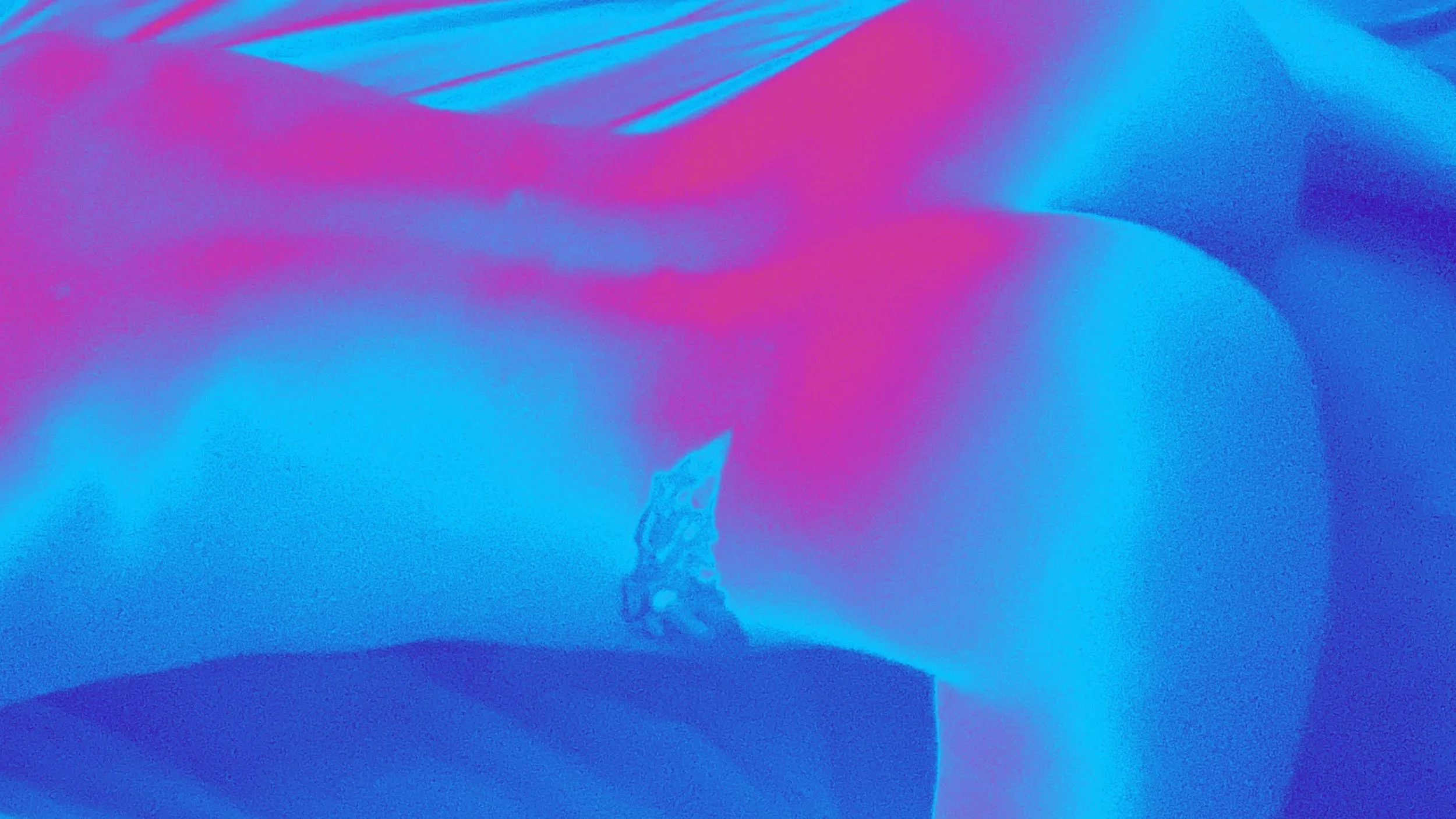A photo of a woman in an erotic pose emphasizing a sexual position with a gradient of vibrant blue, purple, and pink colors blending in a smooth, flowing pattern.