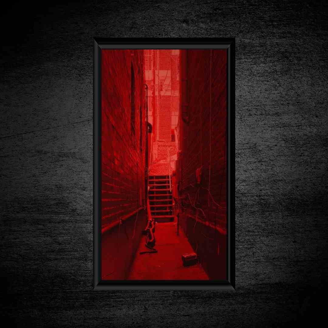 Red Main Street Alleyway-Red Aesthetic Liminal Photography-Fine Art Print