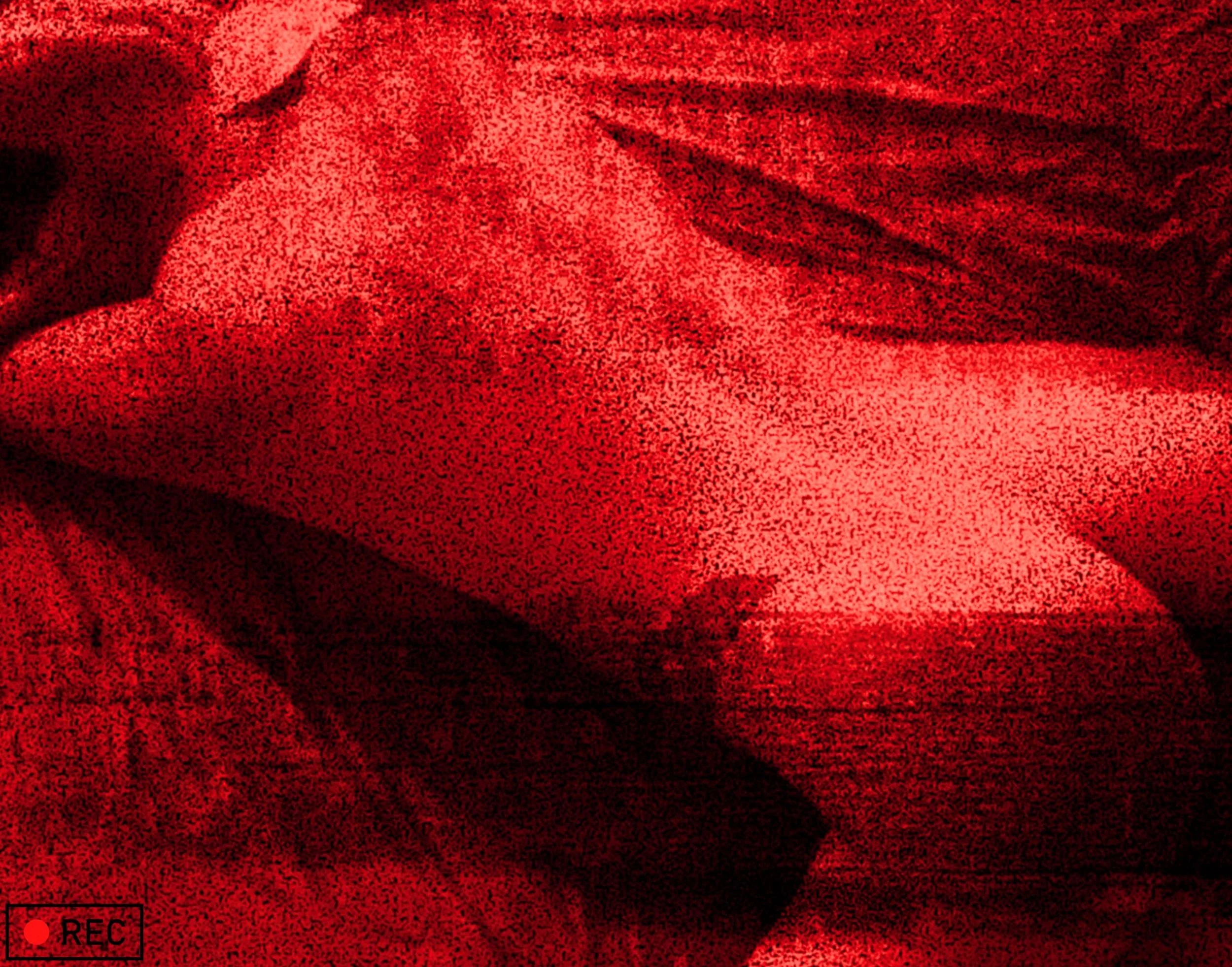 A woman lying on a bed in a dark room illuminated by red lighting, A red aesthetic nude figure photograph featuring a woman in an erotic pose, with red lighting. with a small icon and the word 'REC' indicating recording.