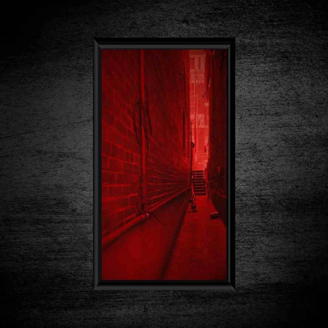 Red Main Street Alley-Red Aesthetic Liminal Photography-Fine Art Print