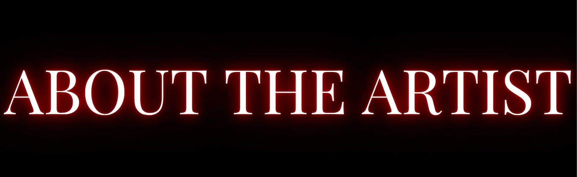 Neon sign with glowing red text saying 'ABOUT THE ARTIST' on a black background.